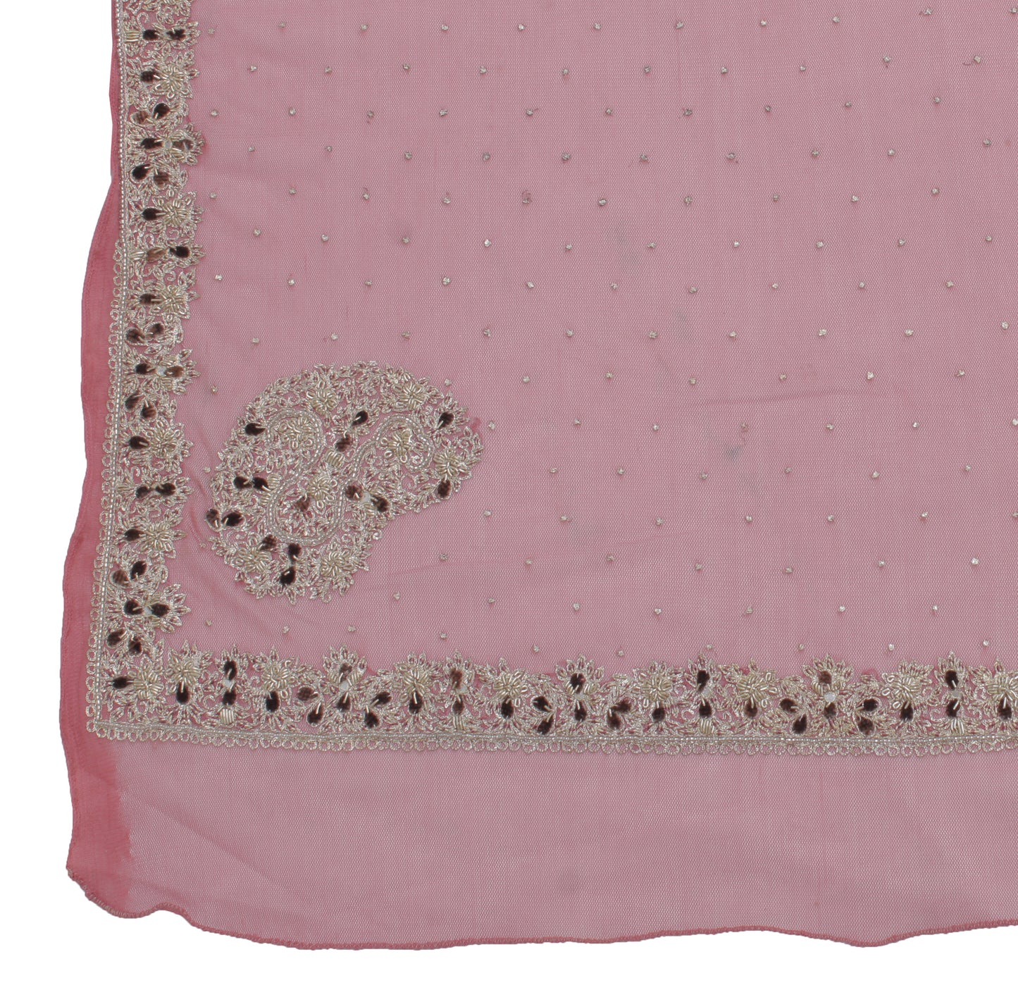 Sushila Vintage Indian Dupatta Net Mesh Hand Beaded Zardozi Long Stole Scarves