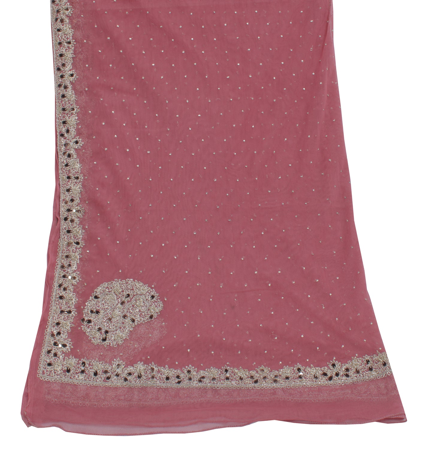 Sushila Vintage Indian Dupatta Net Mesh Hand Beaded Zardozi Long Stole Scarves