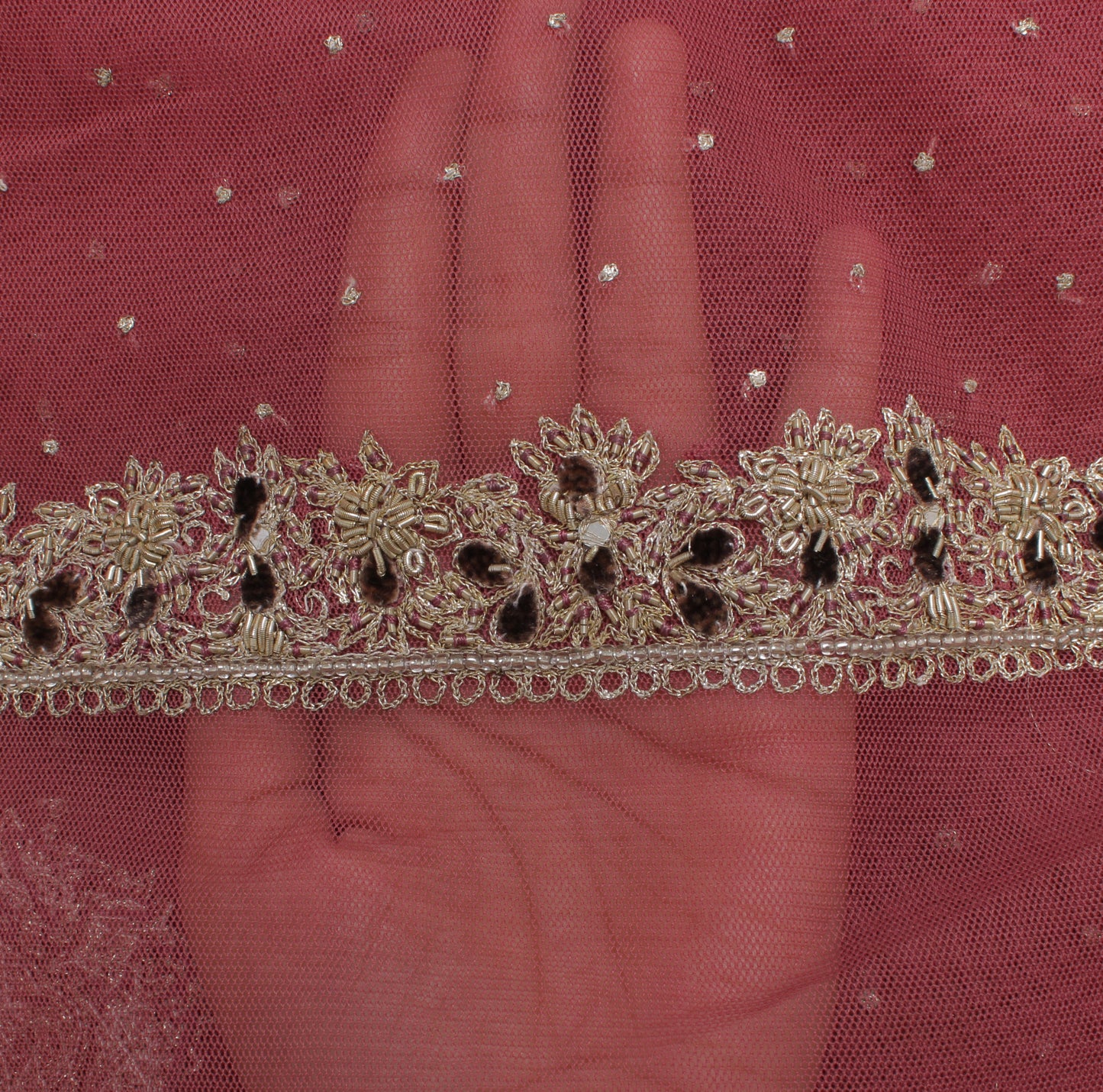 Sushila Vintage Indian Dupatta Net Mesh Hand Beaded Zardozi Long Stole Scarves