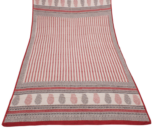Sushila Vintage Cream Indian Dupatta 100% Pure Cotton Printed Long Stole Scarves