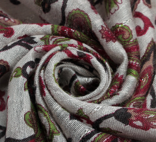 Sushila Vintage White Indian Dupatta 100% Pure Woolen Printed Long Stole Scarves