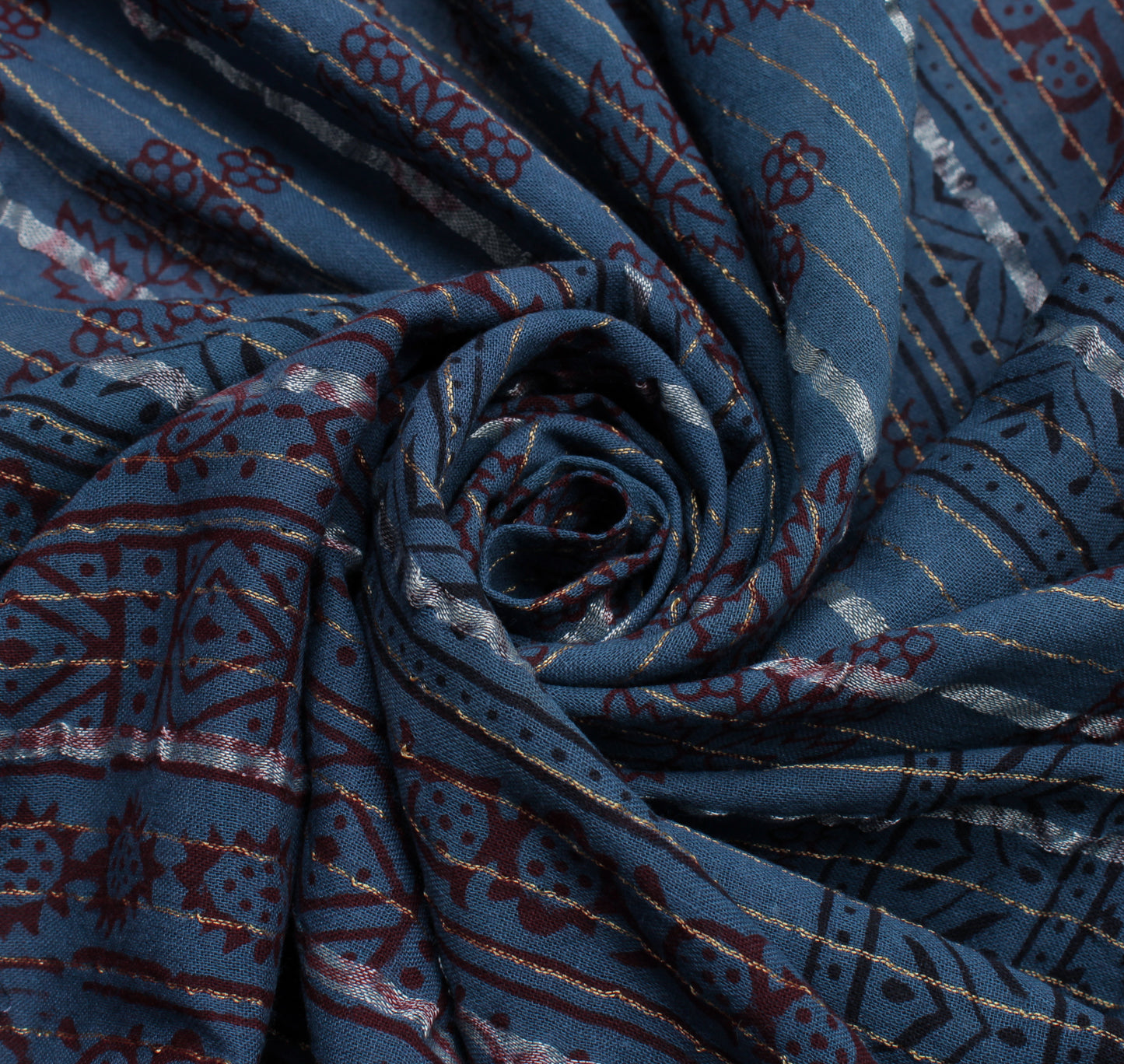 Sushila Vintage Blue Indian Dupatta Pure Cotton Printed Long Stole Scarves Veil