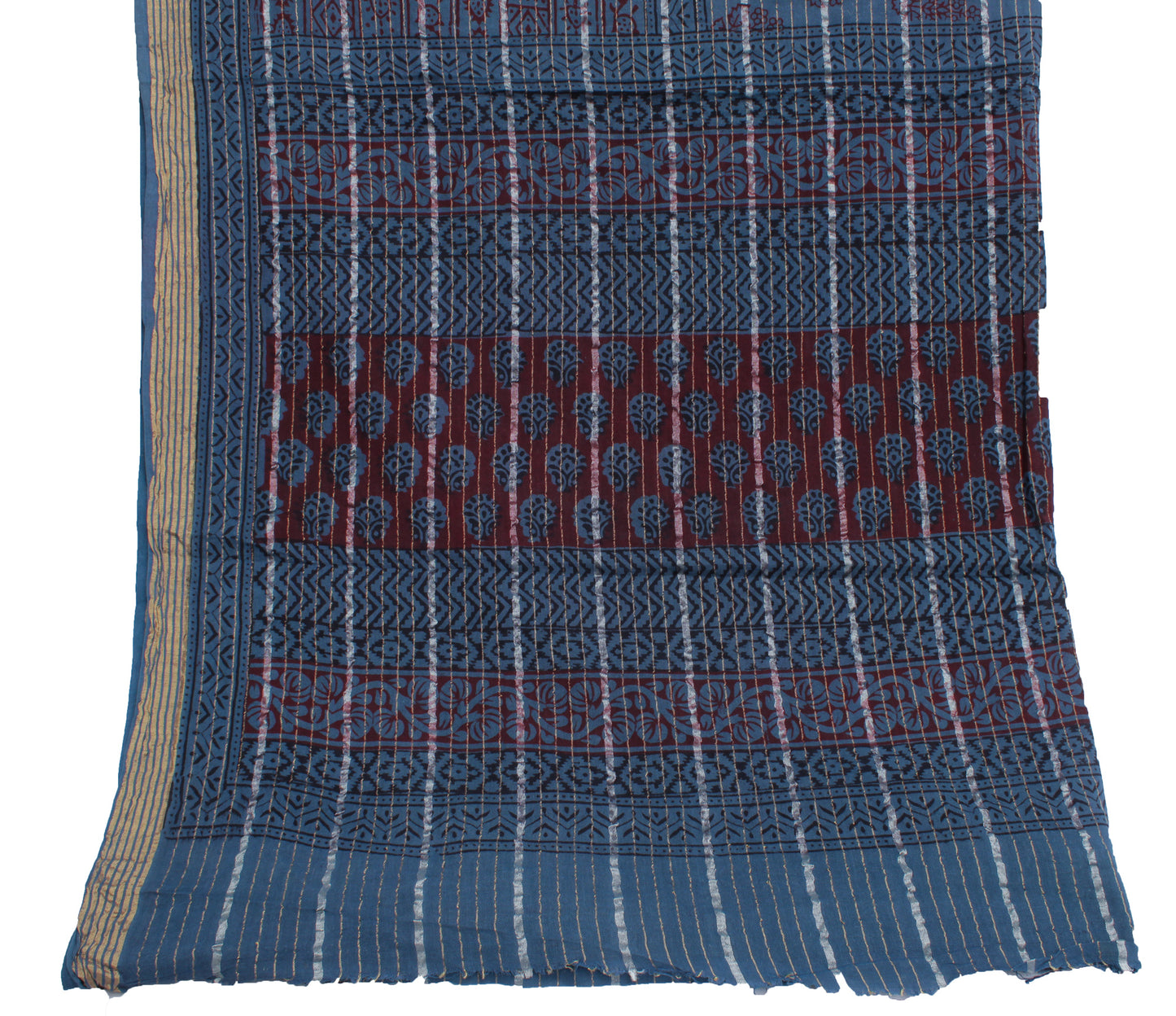 Sushila Vintage Blue Indian Dupatta Pure Cotton Printed Long Stole Scarves Veil
