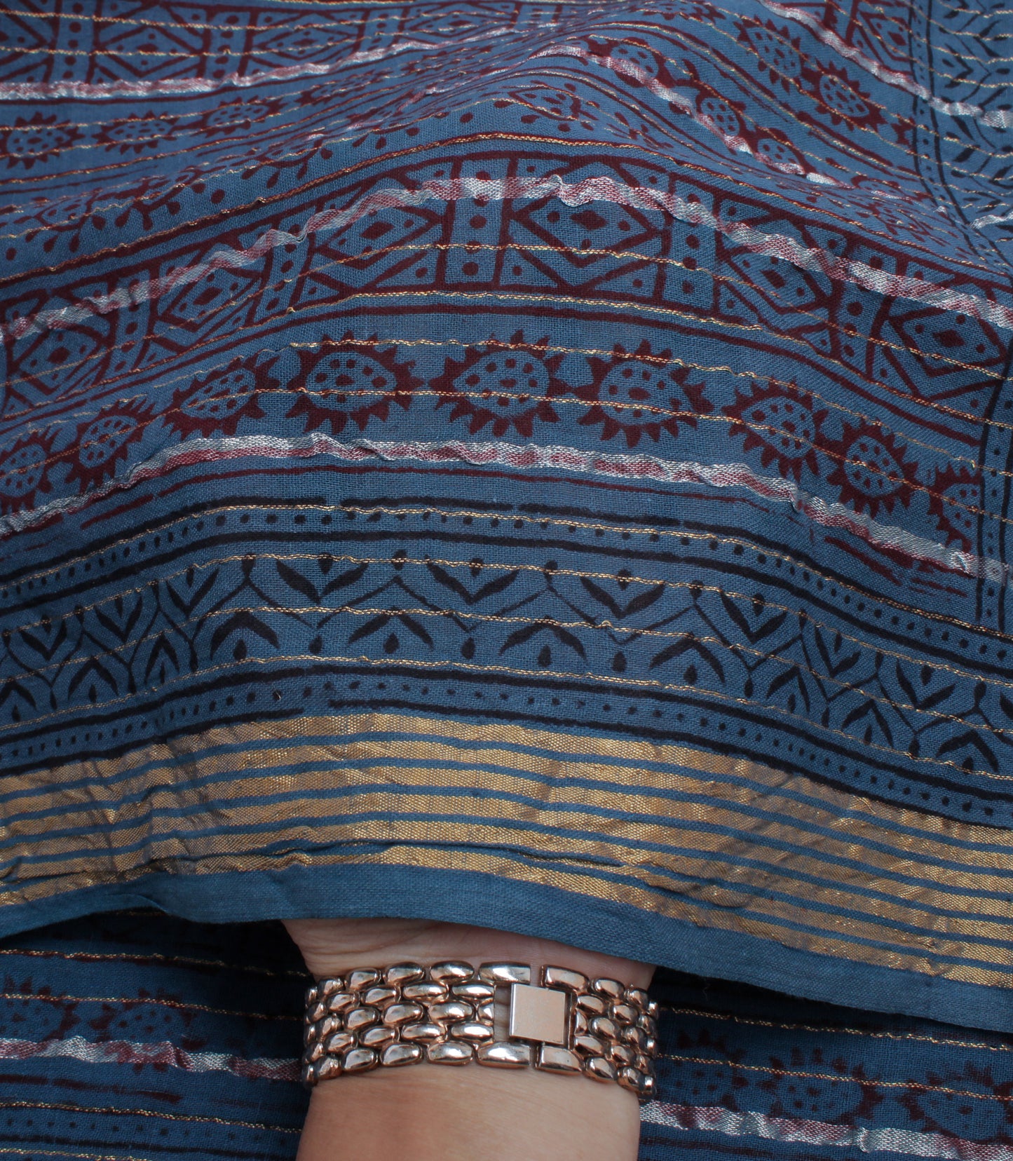 Sushila Vintage Blue Indian Dupatta Pure Cotton Printed Long Stole Scarves Veil