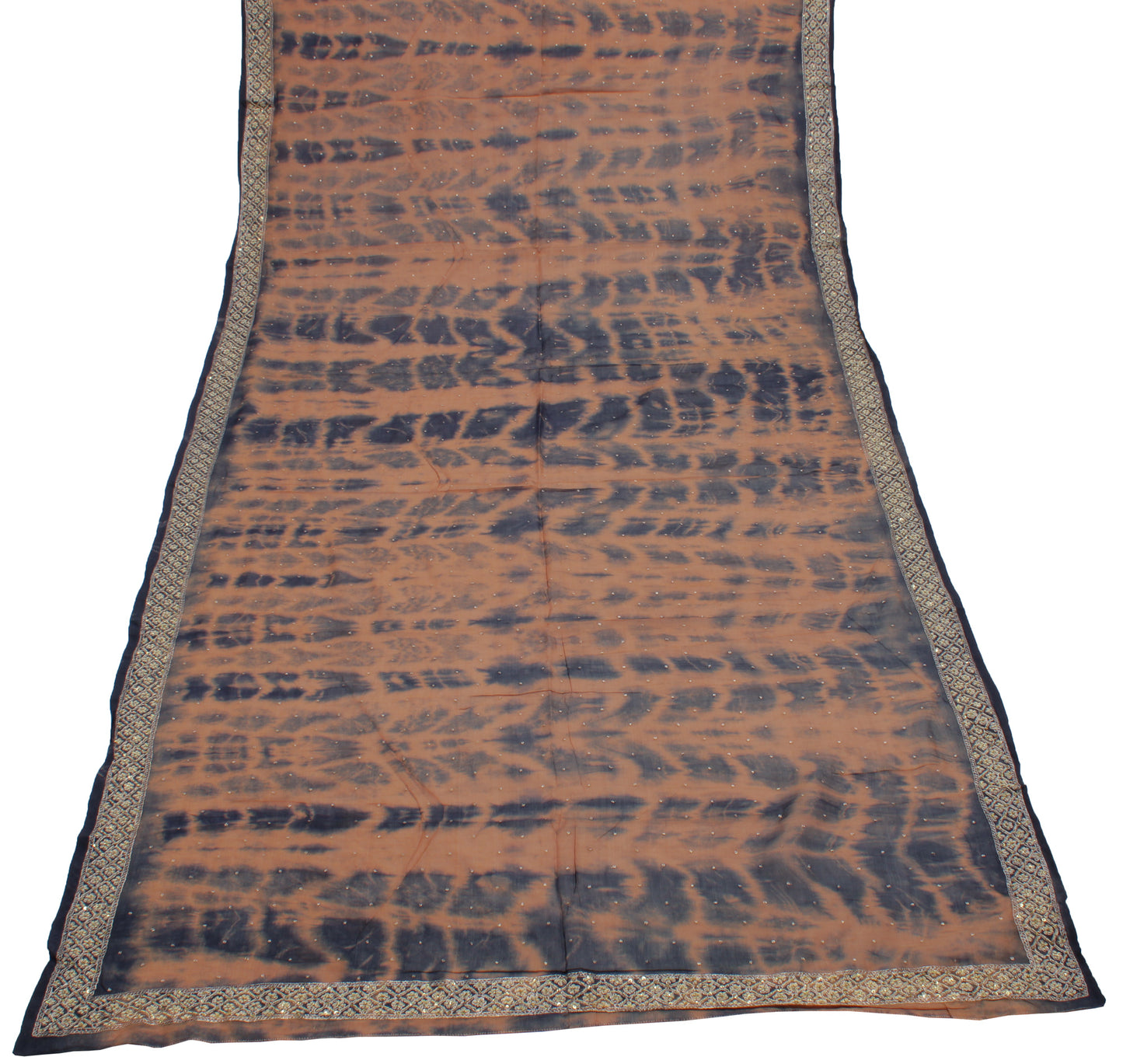 Sushila Vintage Indian Tie-Dye Dupatta Pure Chiffon Silk Embroidered Long Stole