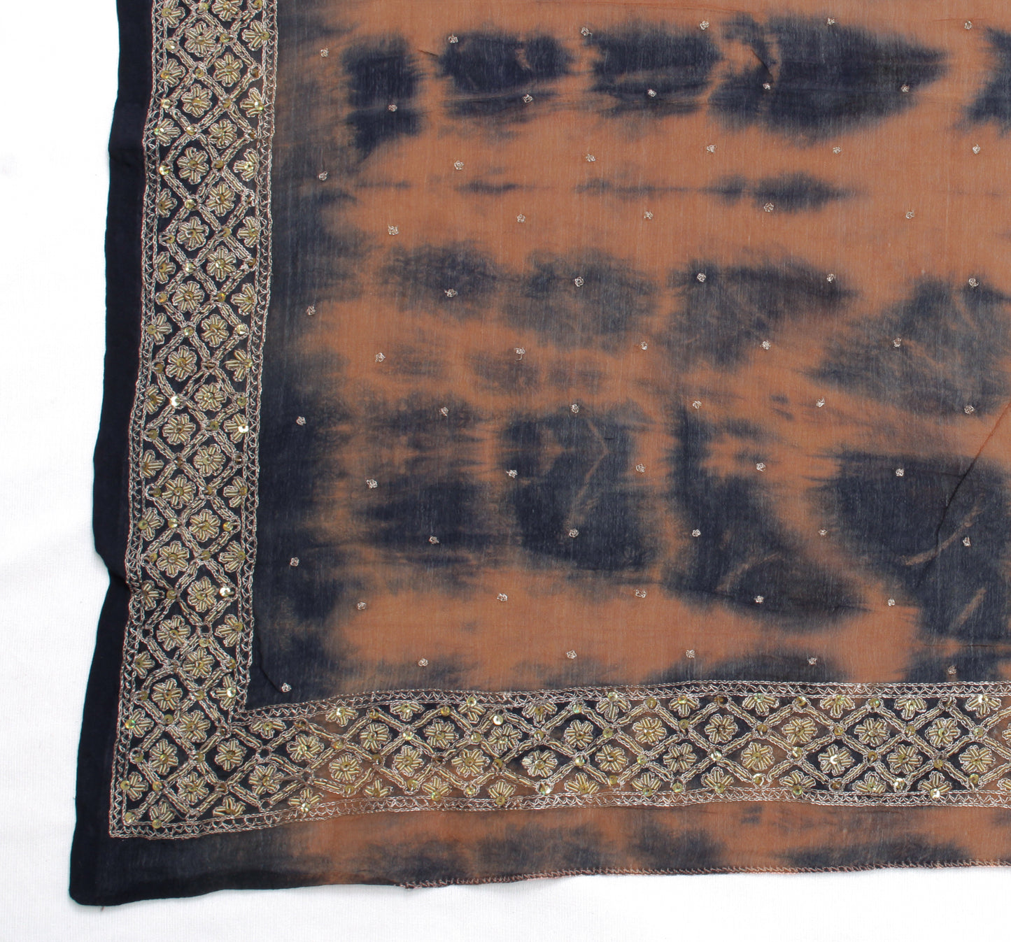 Sushila Vintage Indian Tie-Dye Dupatta Pure Chiffon Silk Embroidered Long Stole