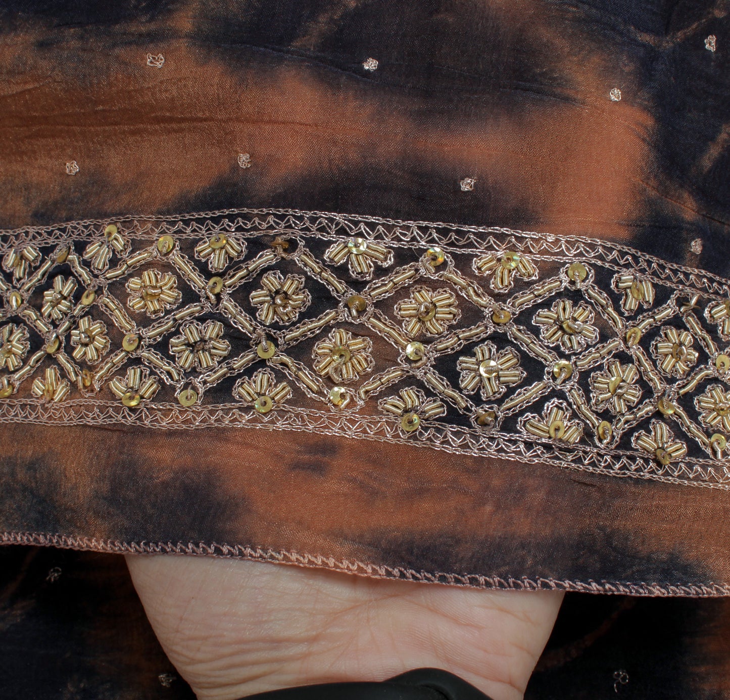 Sushila Vintage Indian Tie-Dye Dupatta Pure Chiffon Silk Embroidered Long Stole