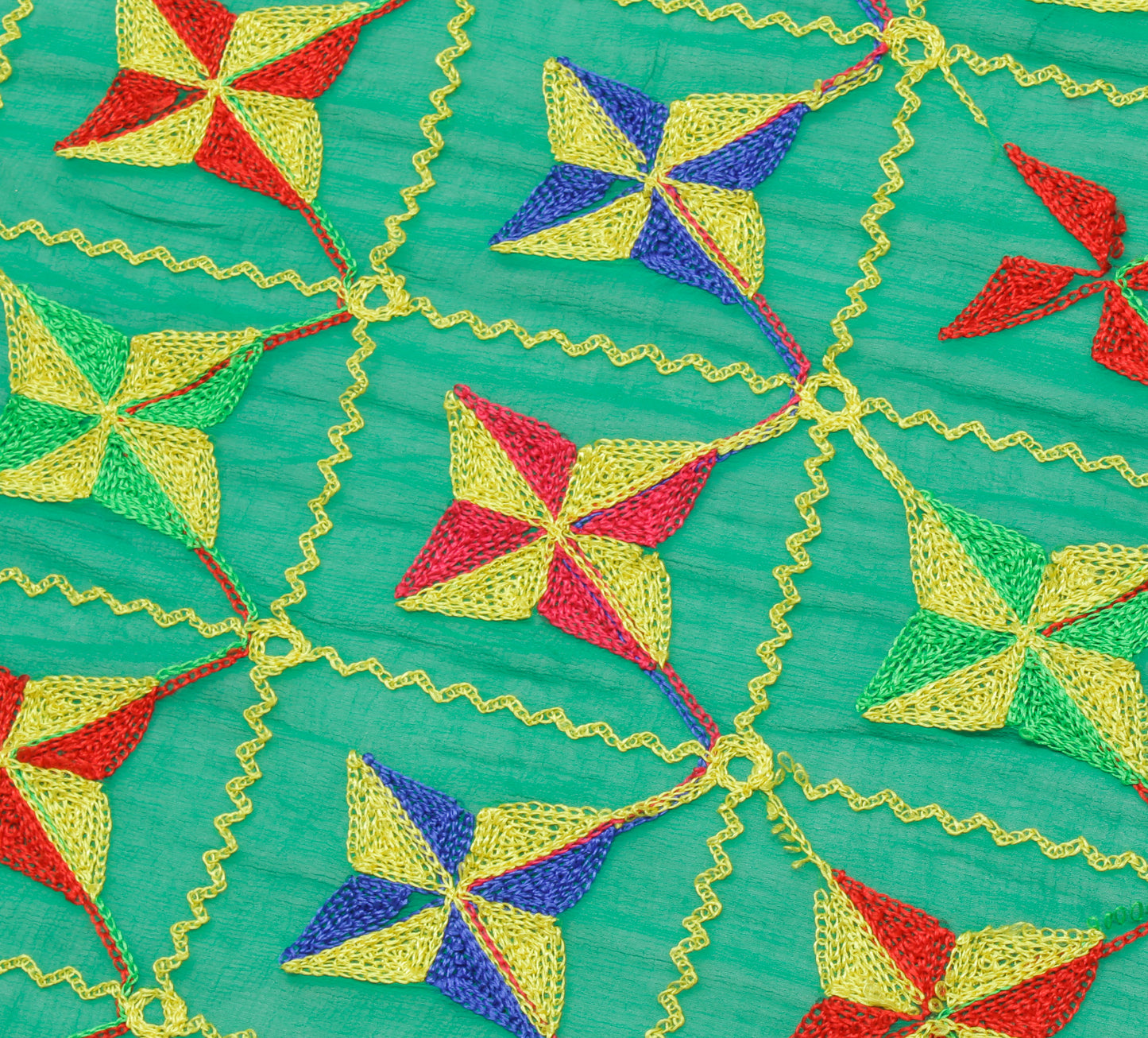 Sushila Vintage Green Dupatta Blend Chiffon Silk Phulkari Embroidered Long Stole