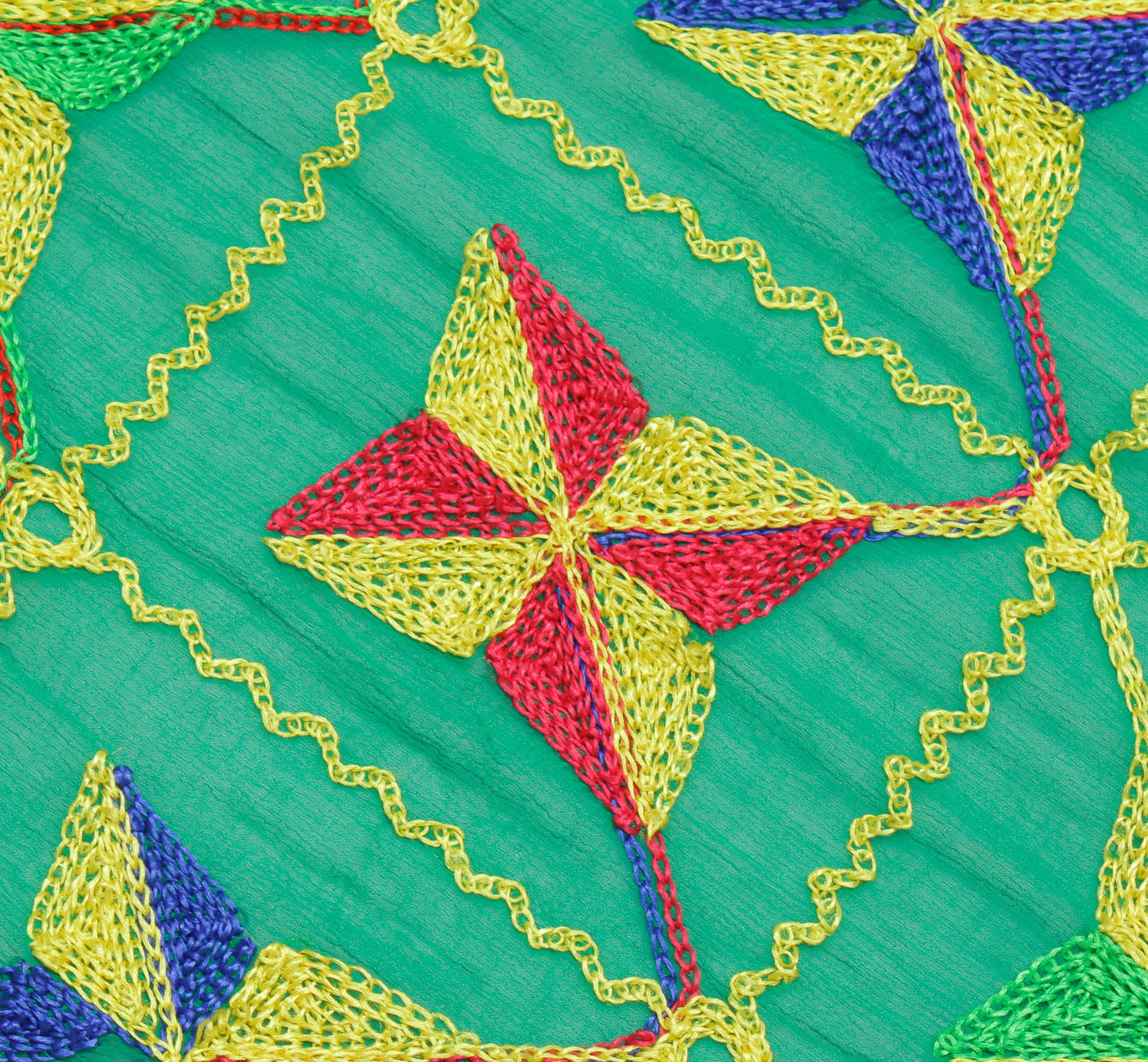 Sushila Vintage Green Dupatta Blend Chiffon Silk Phulkari Embroidered Long Stole