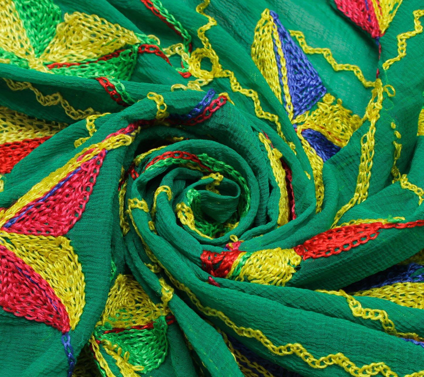 Sushila Vintage Green Dupatta Blend Chiffon Silk Phulkari Embroidered Long Stole