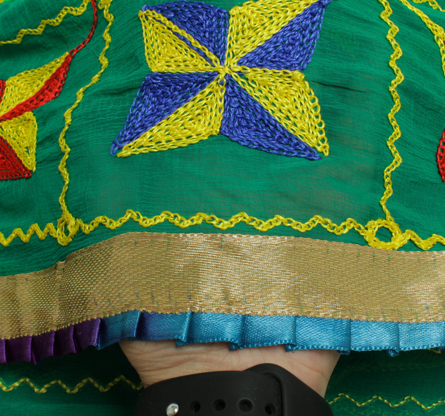 Sushila Vintage Green Dupatta Blend Chiffon Silk Phulkari Embroidered Long Stole