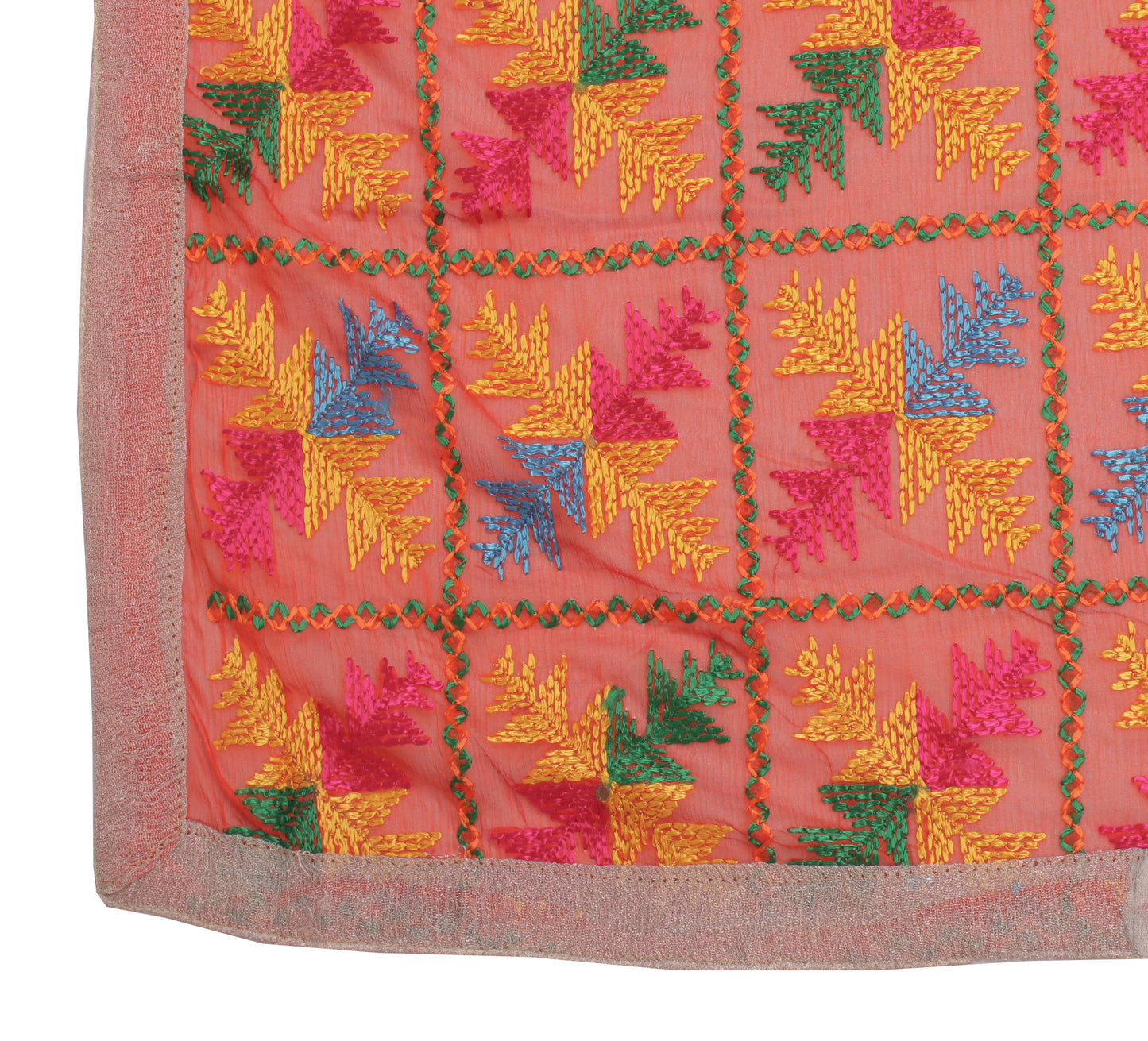 Sushila Vintage Orange Dupatta Blend Chiffon Phulkari Embroidered Long Stole