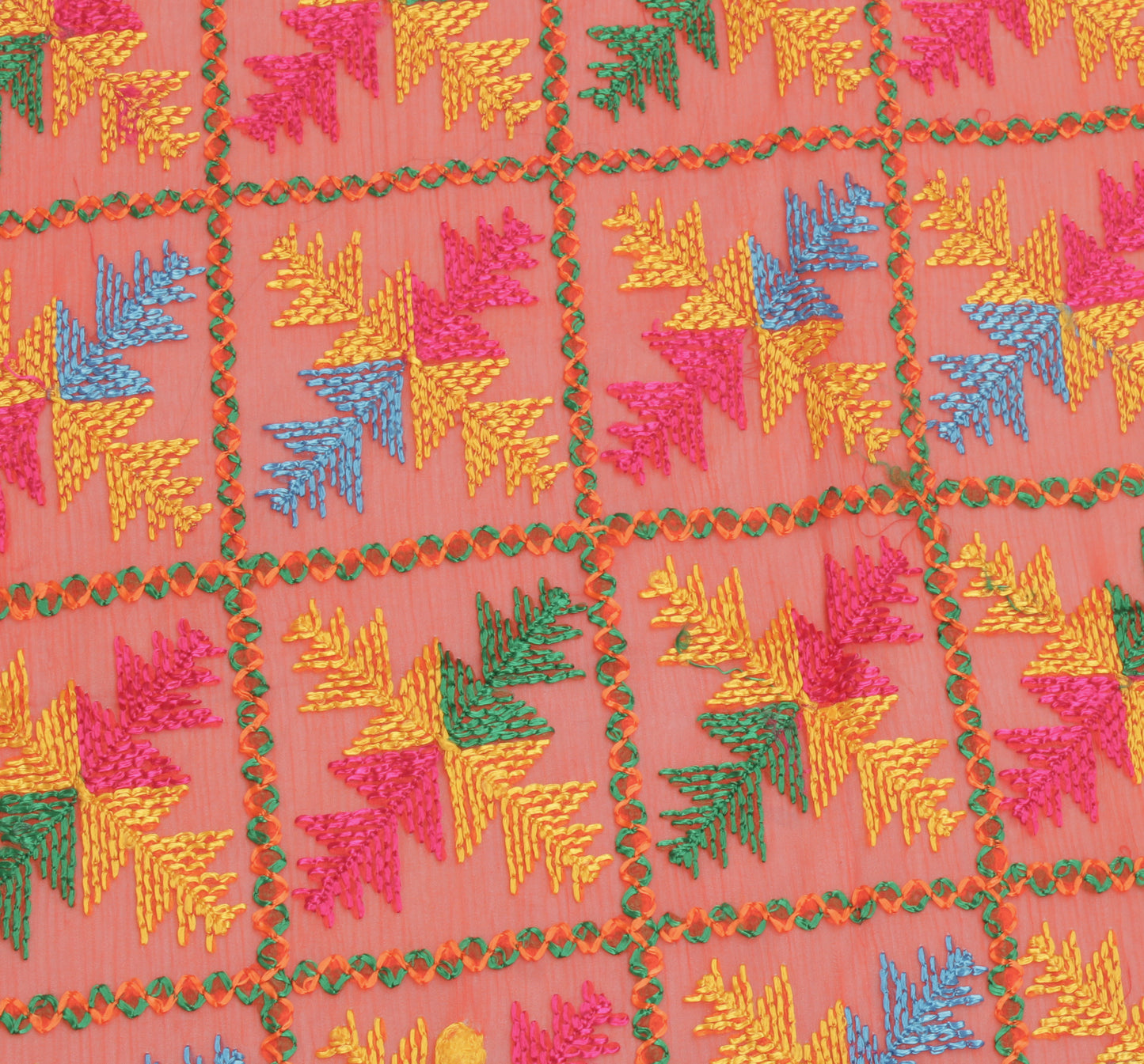 Sushila Vintage Orange Dupatta Blend Chiffon Phulkari Embroidered Long Stole