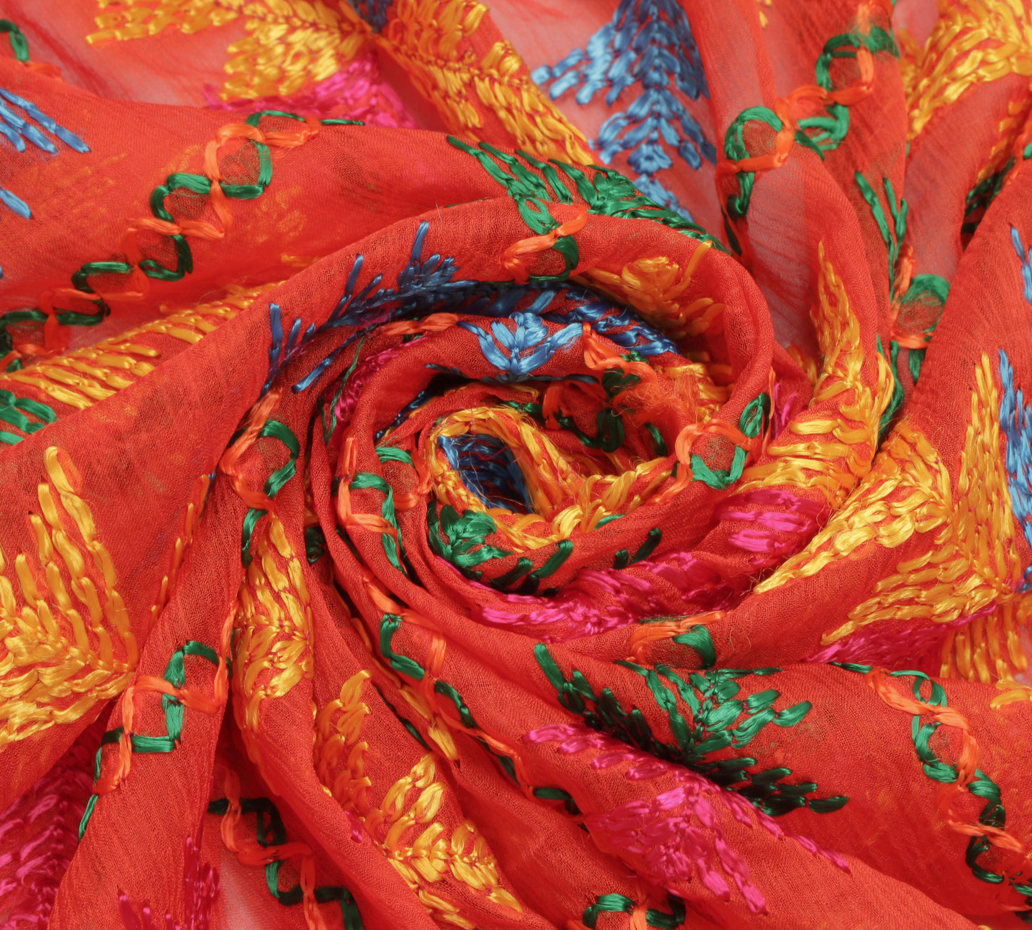 Sushila Vintage Orange Dupatta Blend Chiffon Phulkari Embroidered Long Stole