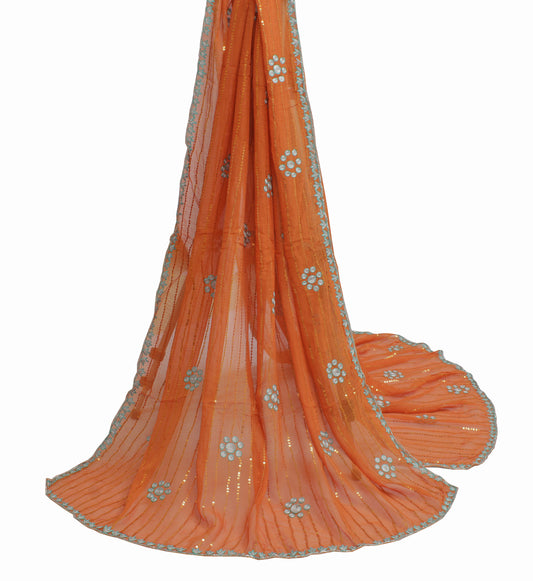 Sushila Vintage Rust Dupatta Pure Georgette Silk Sequins Embroidered Long Stole