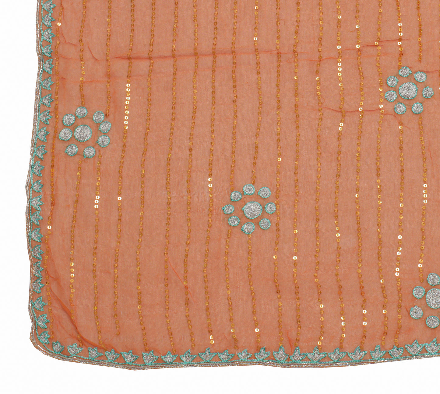 Sushila Vintage Rust Dupatta Pure Georgette Silk Sequins Embroidered Long Stole