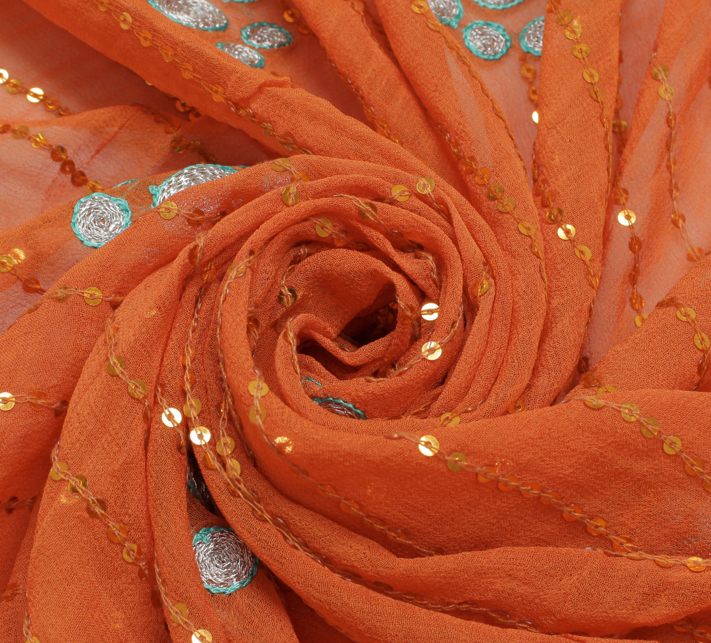 Sushila Vintage Rust Dupatta Pure Georgette Silk Sequins Embroidered Long Stole