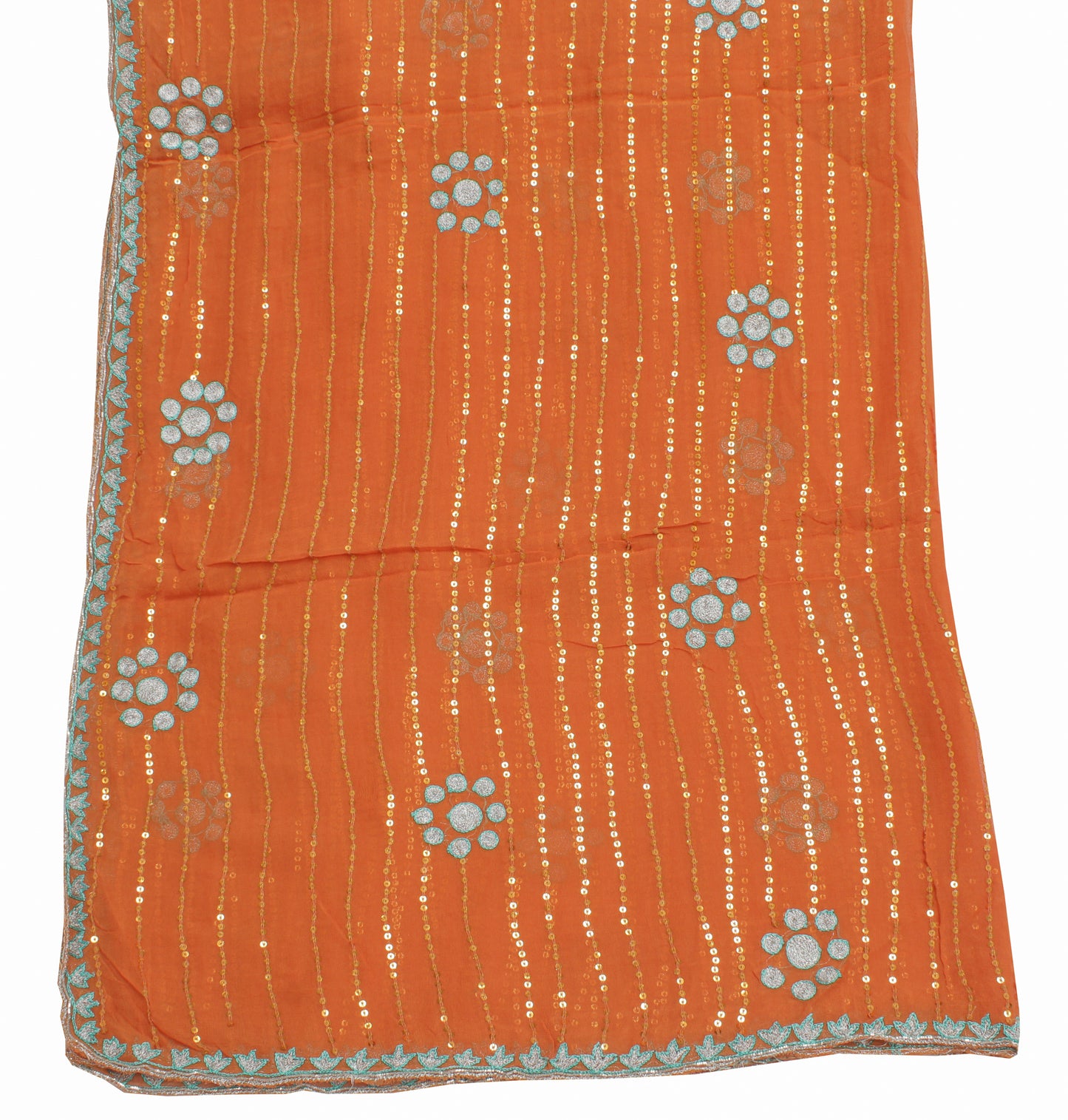 Sushila Vintage Rust Dupatta Pure Georgette Silk Sequins Embroidered Long Stole