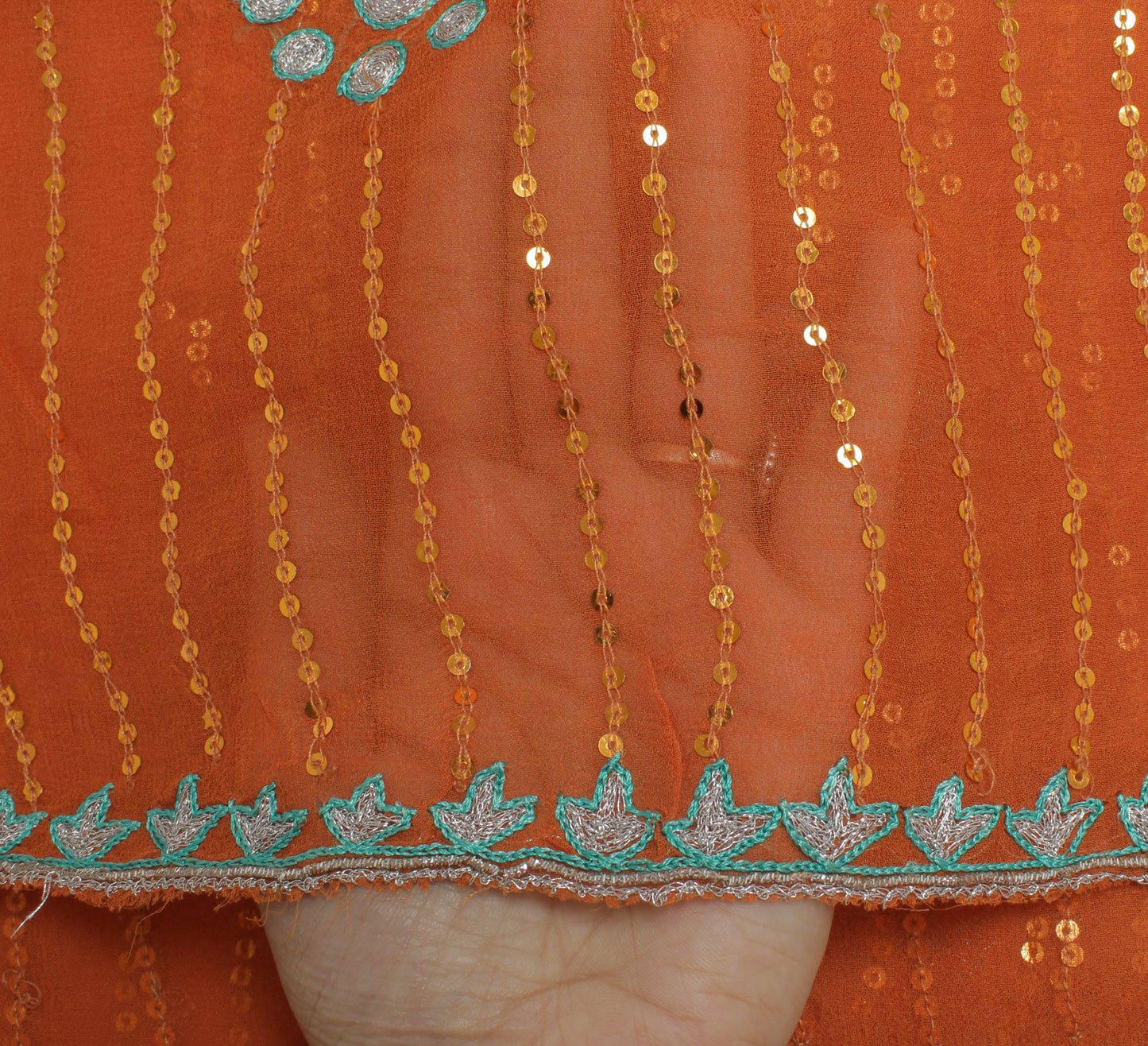 Sushila Vintage Rust Dupatta Pure Georgette Silk Sequins Embroidered Long Stole