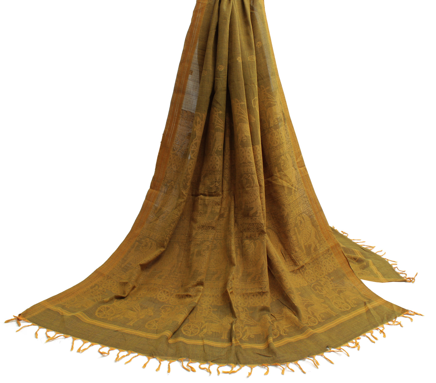 Sushila Vintage Green Indian Dupatta 100% Pure Cotton Woven Long Stole Hijab
