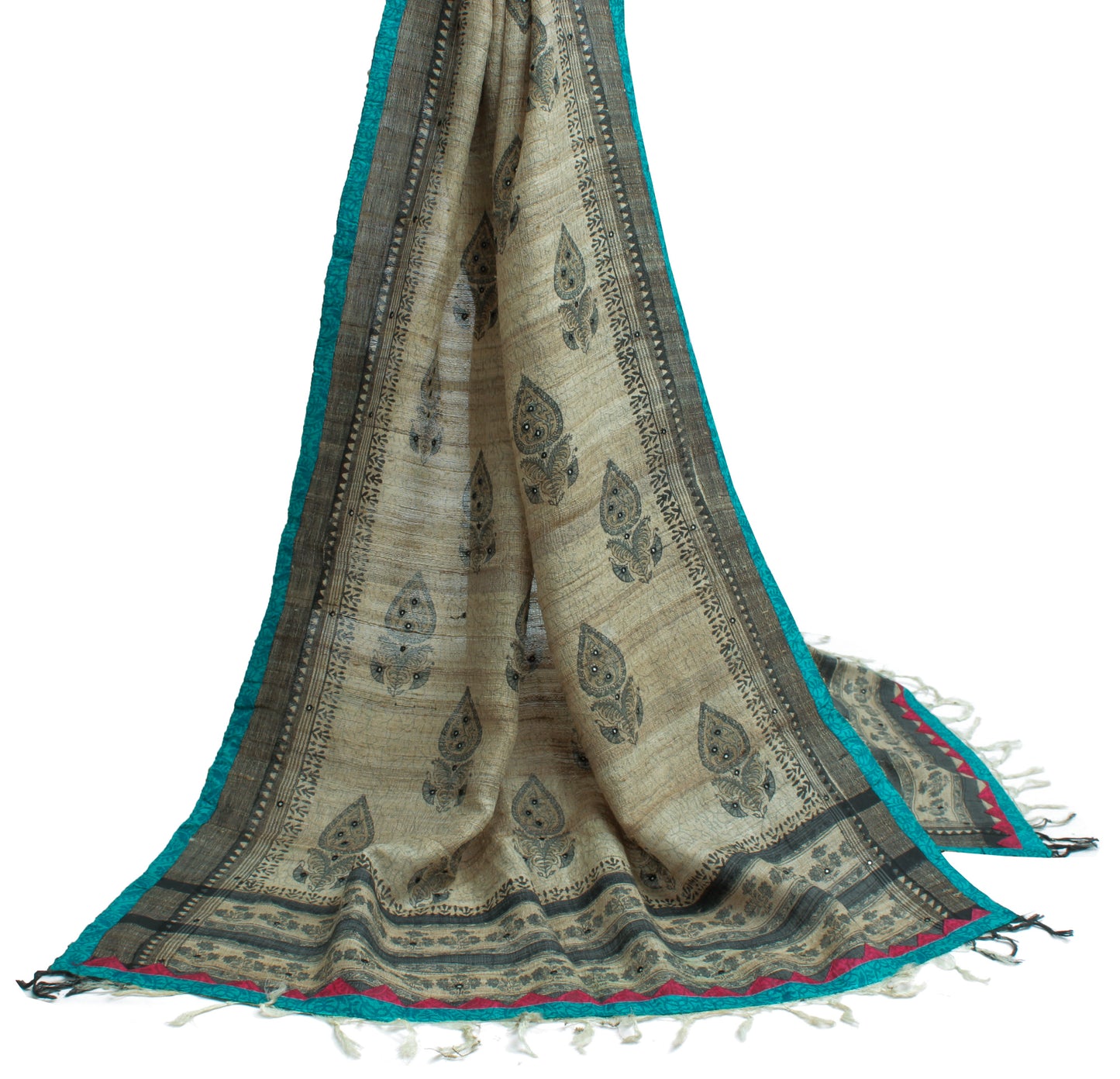 Sushila Vintage Cream Indian Dupatta 100% Pure Khadi Printed Long Stole Hijab