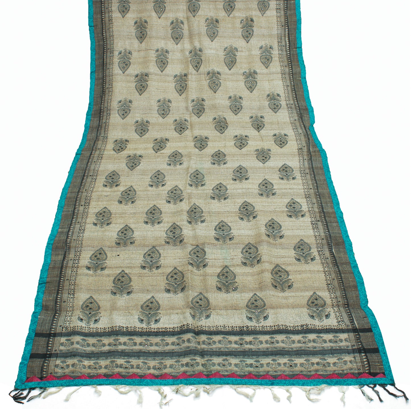 Sushila Vintage Cream Indian Dupatta 100% Pure Khadi Printed Long Stole Hijab
