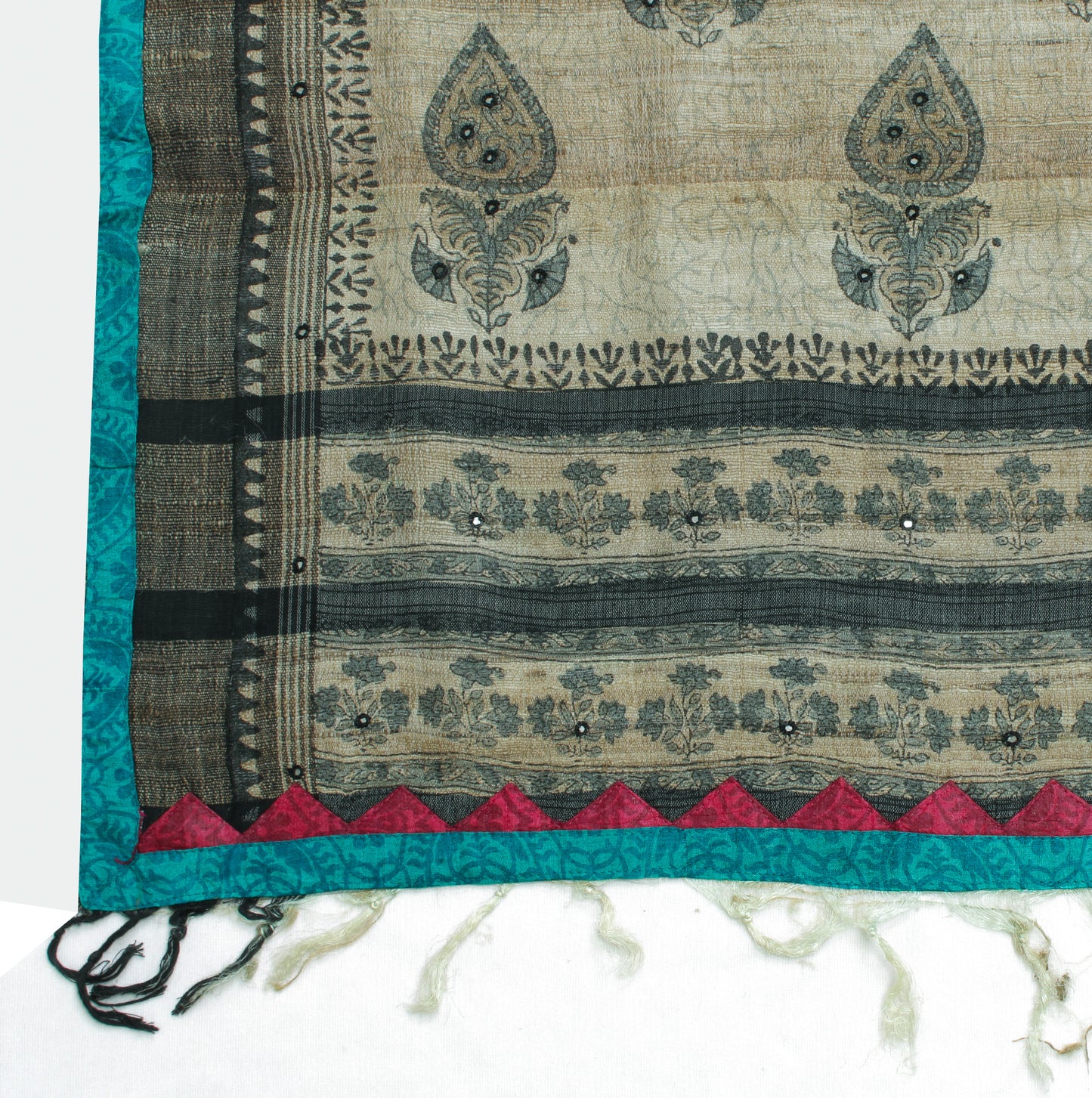 Sushila Vintage Cream Indian Dupatta 100% Pure Khadi Printed Long Stole Hijab