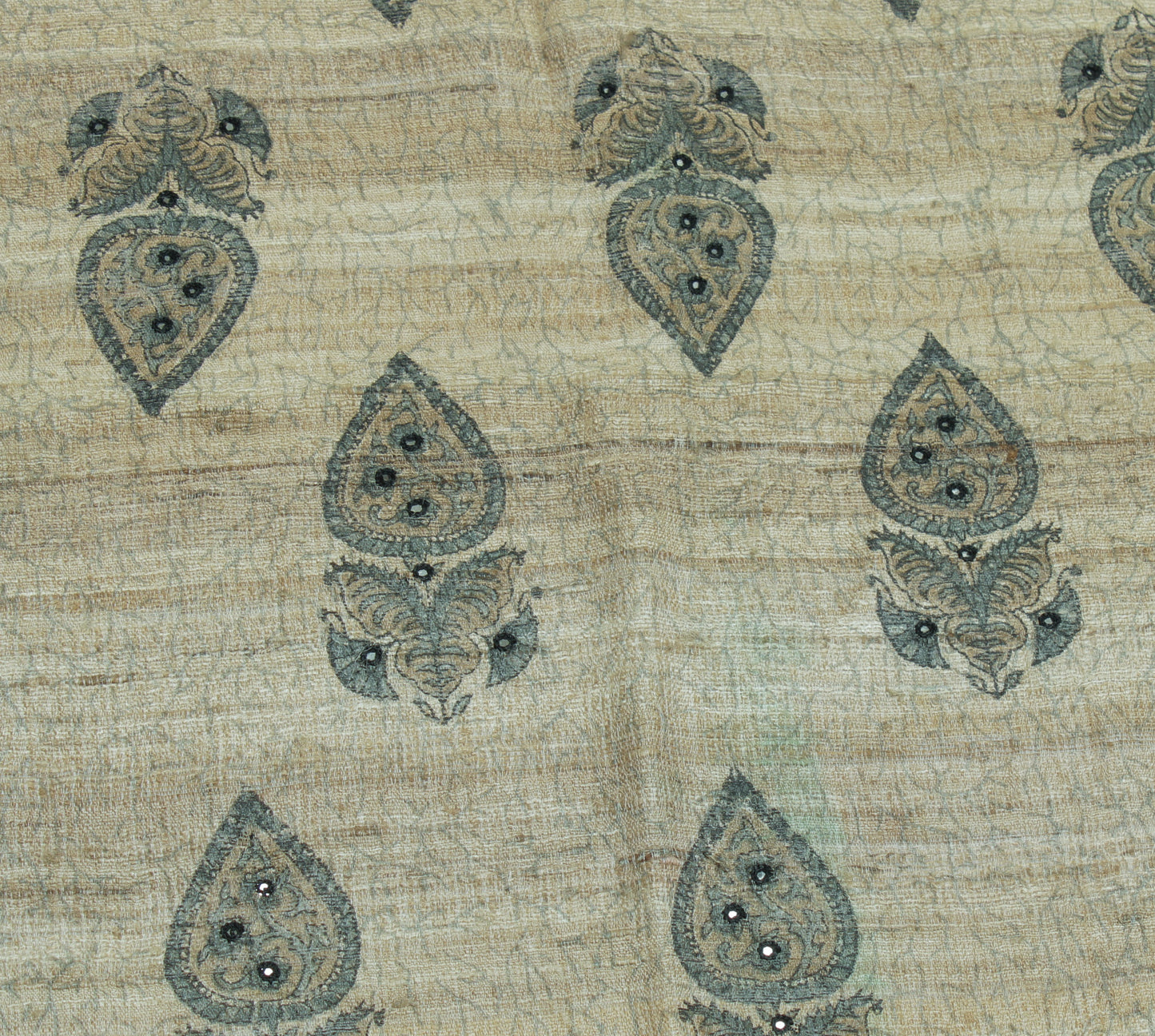 Sushila Vintage Cream Indian Dupatta 100% Pure Khadi Printed Long Stole Hijab