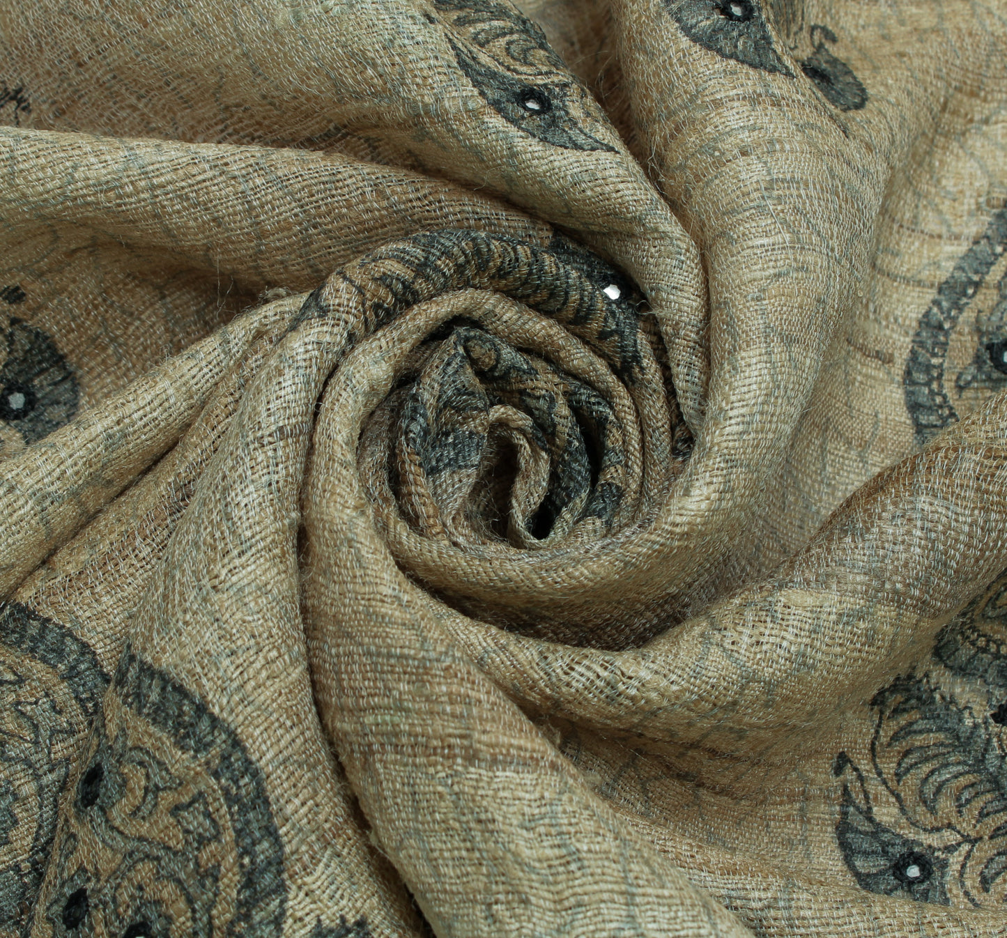 Sushila Vintage Cream Indian Dupatta 100% Pure Khadi Printed Long Stole Hijab