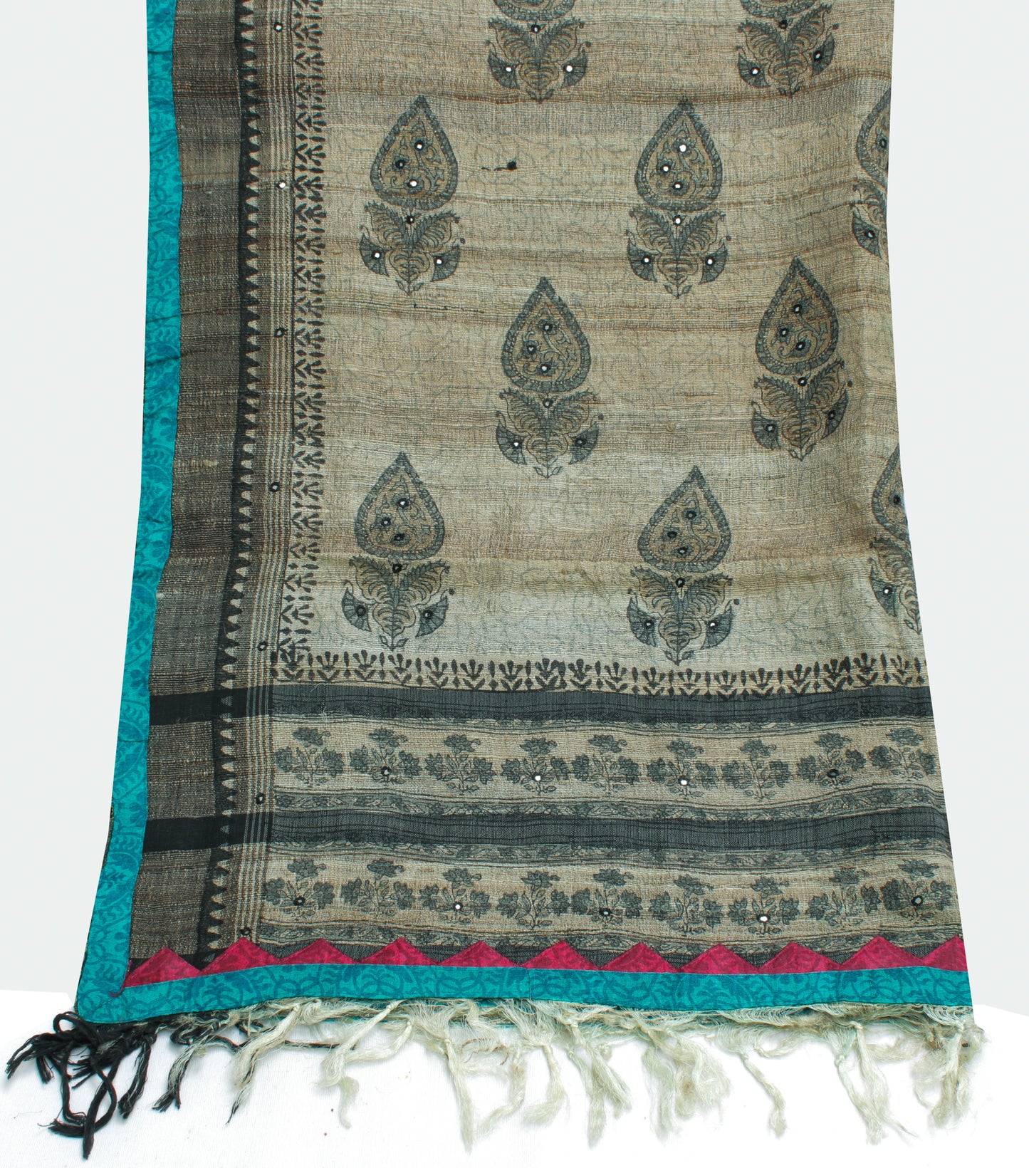 Sushila Vintage Cream Indian Dupatta 100% Pure Khadi Printed Long Stole Hijab