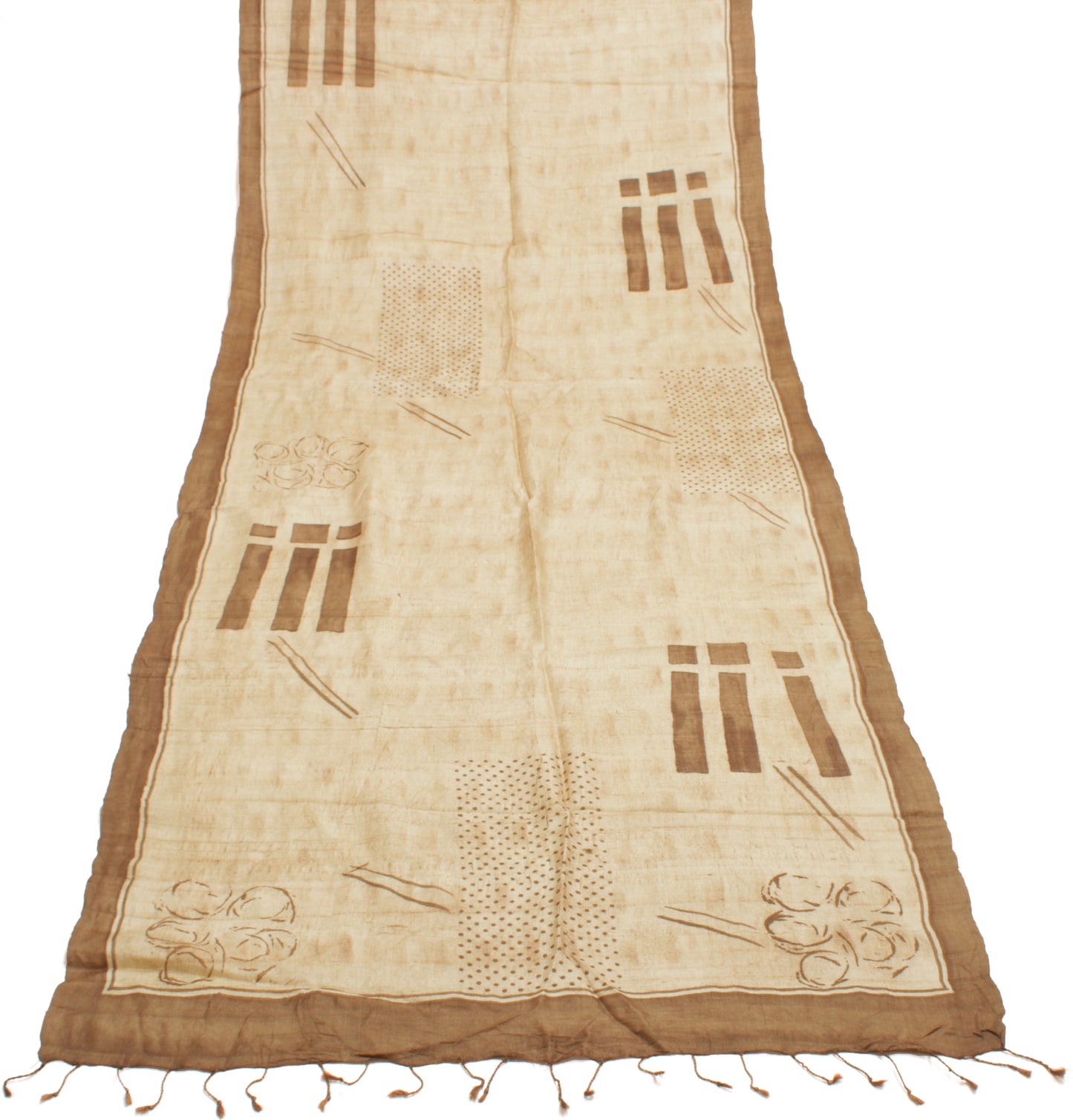Sushila Vintage Cream Dupatta 100% Pure Silk Printed Long Stole Scarves Veil