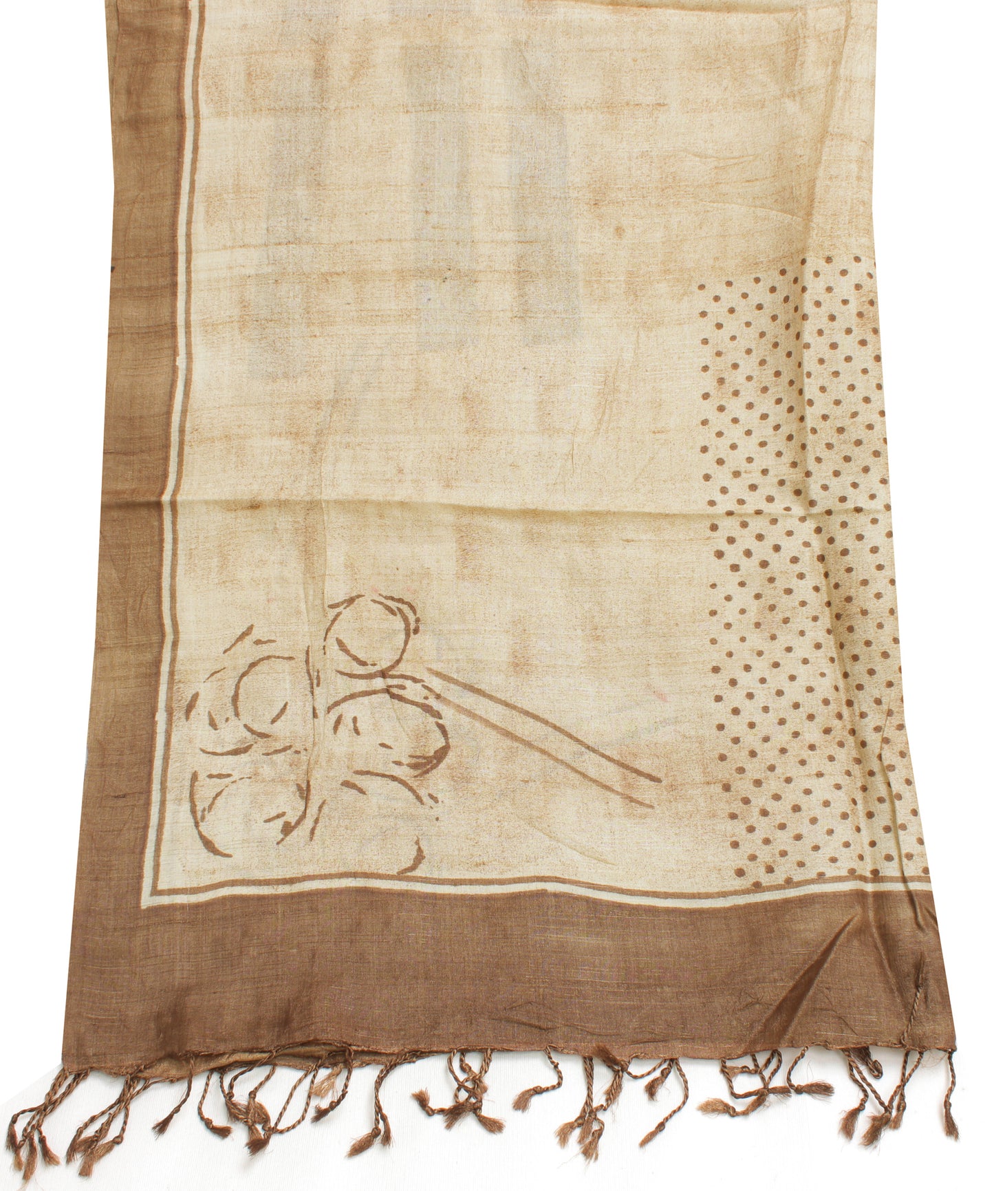 Sushila Vintage Cream Dupatta 100% Pure Silk Printed Long Stole Scarves Veil