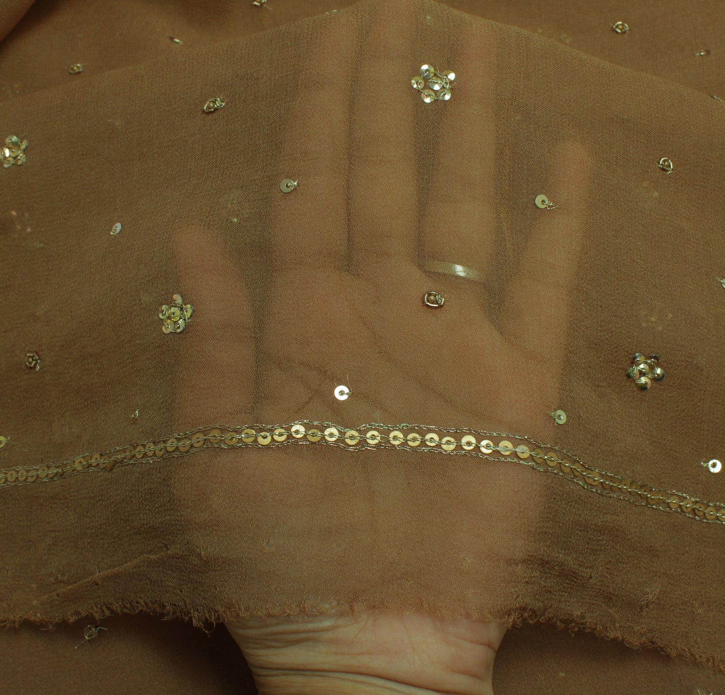 Sushila Vintage Indian Dupatta Pure Georgette Sequins Embroidered Long Stole