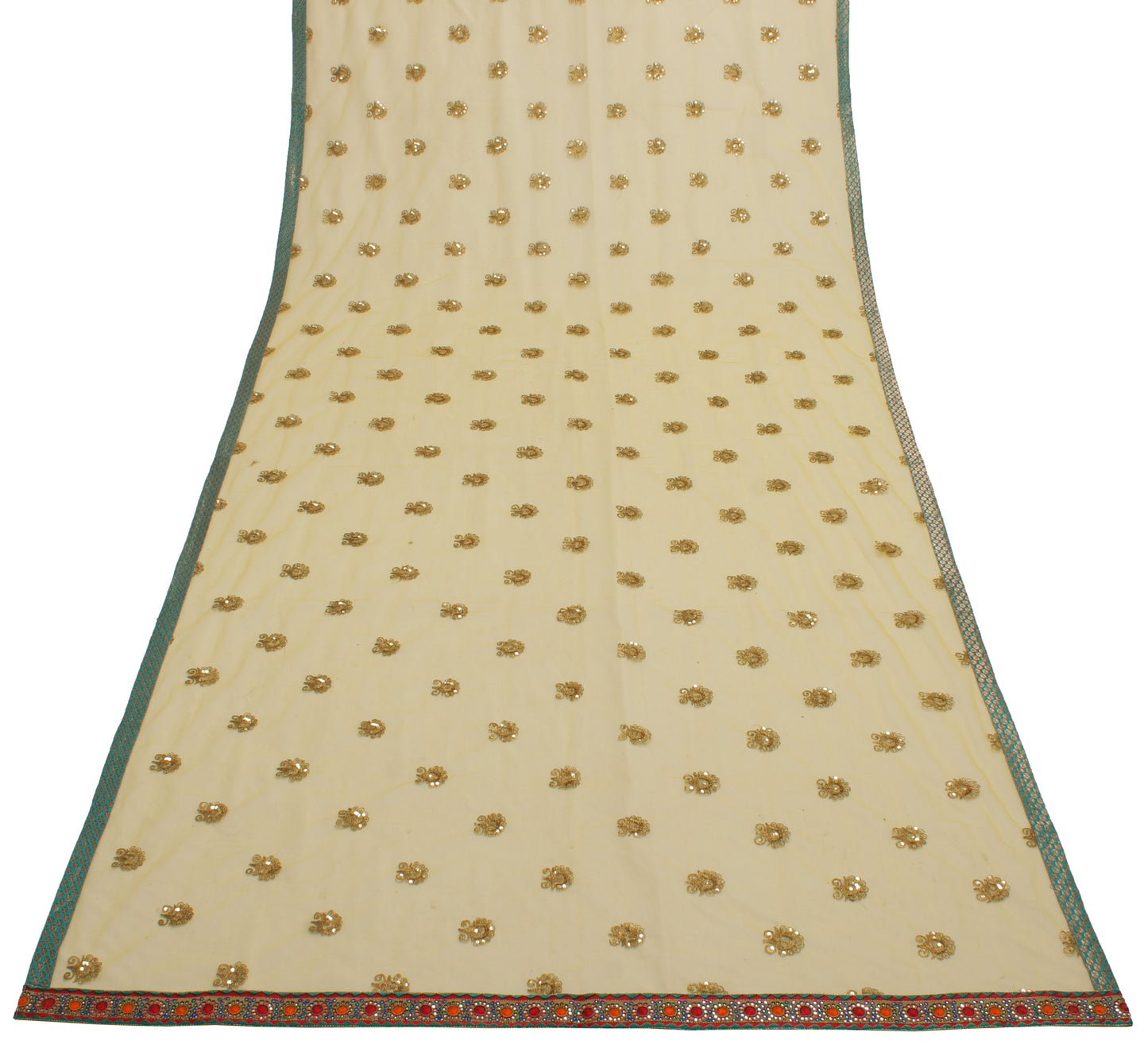 Sushila Vintage Yellow Dupatta Net Mesh Zari Embroidered Long Stole Scarves