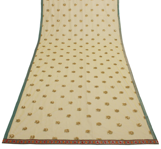 Sushila Vintage Yellow Dupatta Net Mesh Zari Embroidered Long Stole Scarves