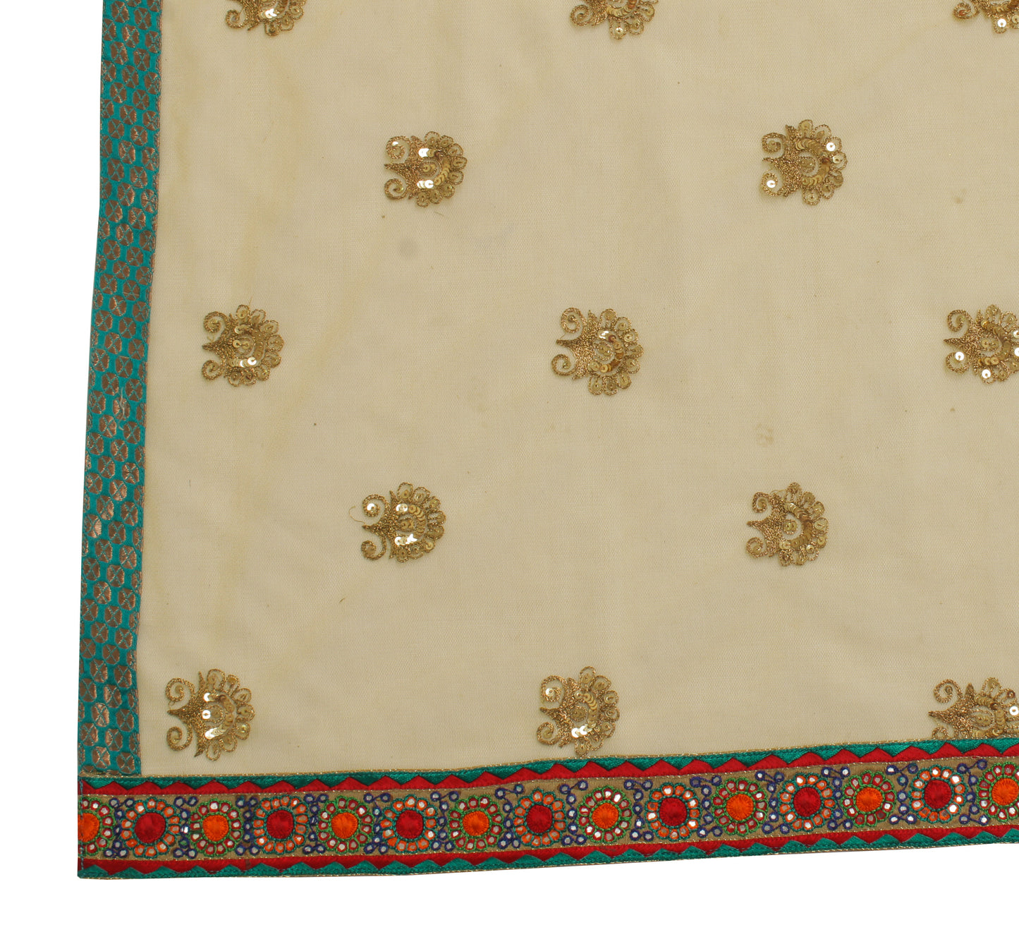 Sushila Vintage Yellow Dupatta Net Mesh Zari Embroidered Long Stole Scarves