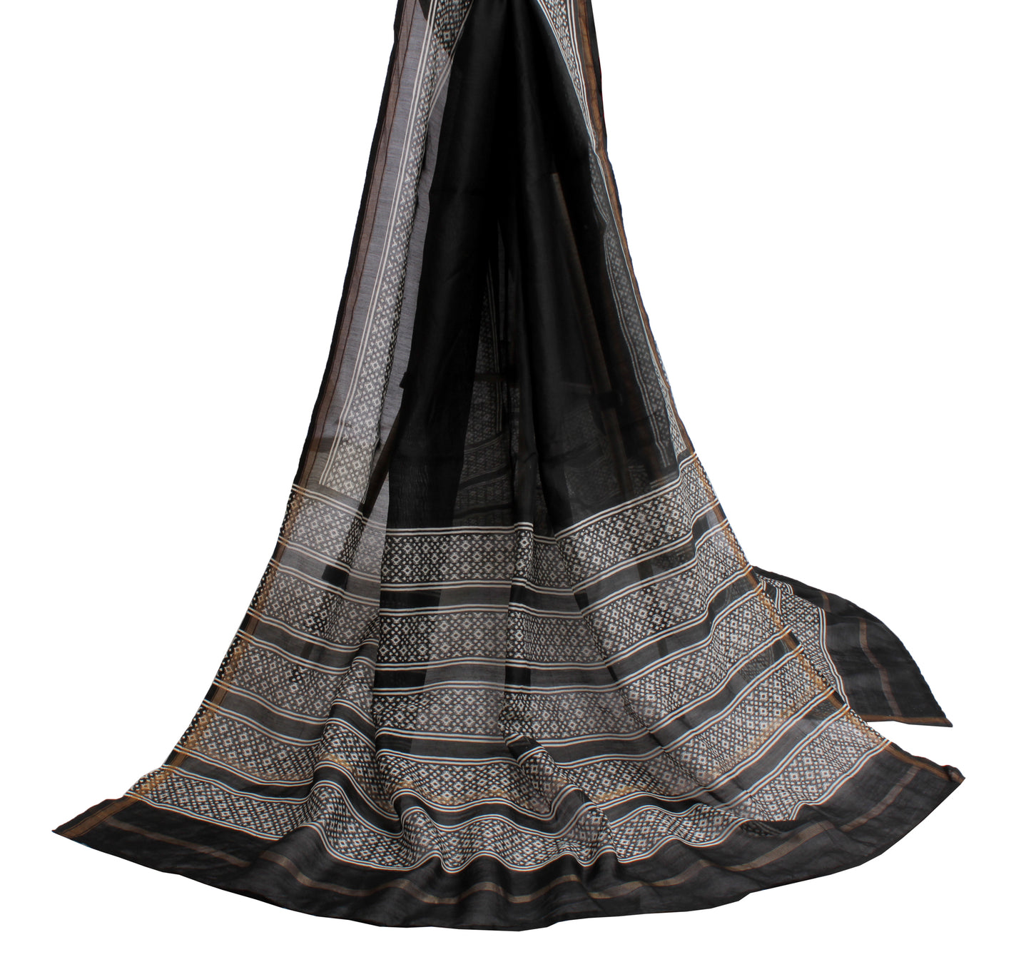 Sushila Vintage Black Indian Dupatta Pure Cotton Printed Long Stole Scarves