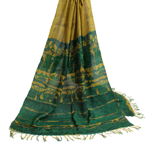 Sushila Vintage Green Indian Dupatta 100% Pure Silk Printed Long Stole Hijab