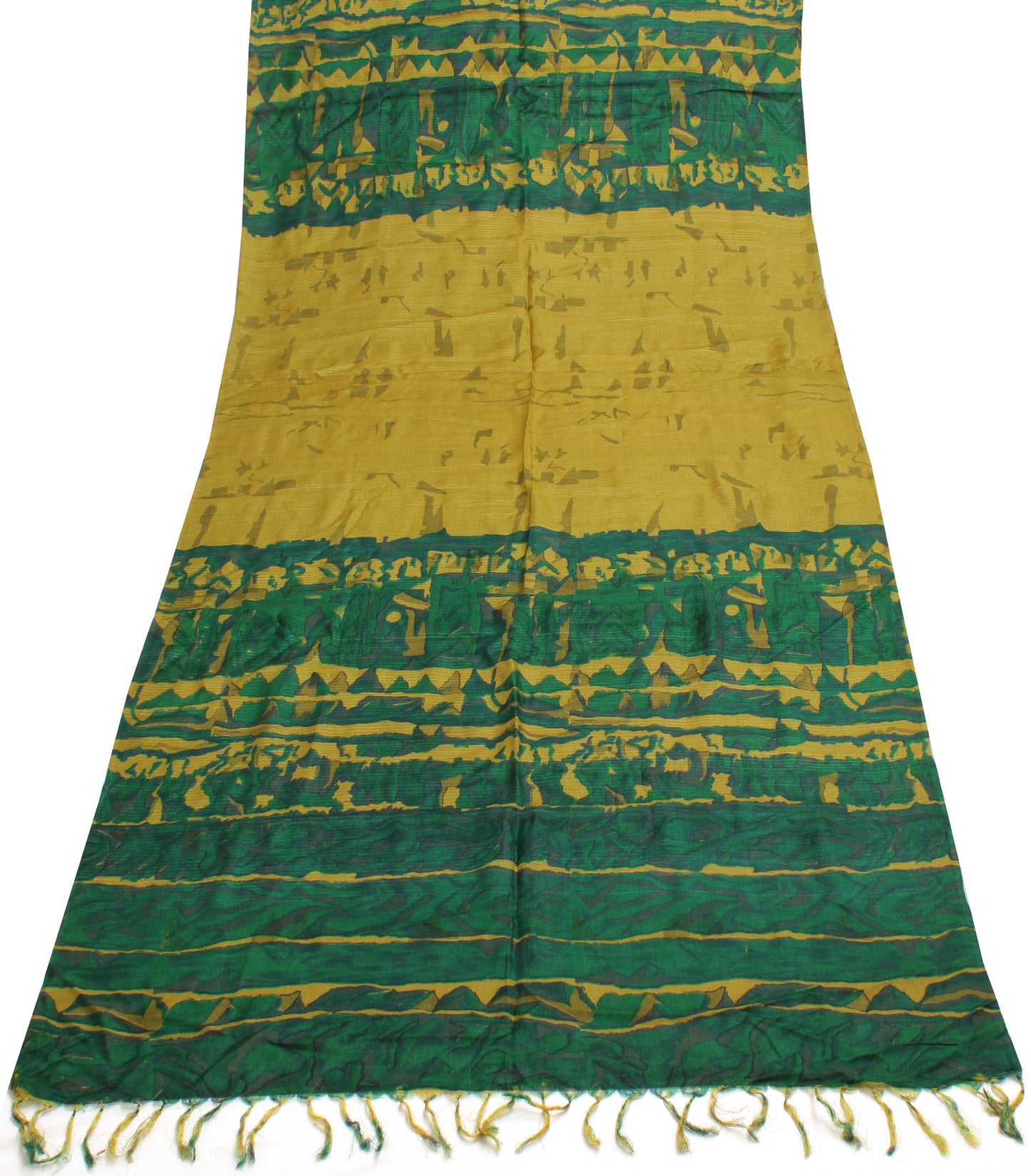 Sushila Vintage Green Indian Dupatta 100% Pure Silk Printed Long Stole Hijab