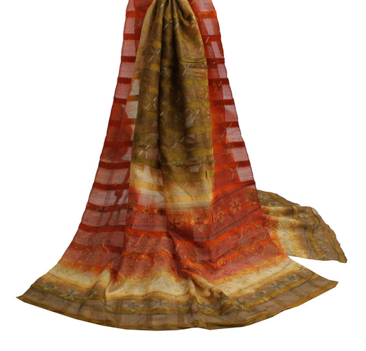 Sushila Vintage Multi-Color Dupatta 100% Pure Silk Printed Long Stole Wrap Veil