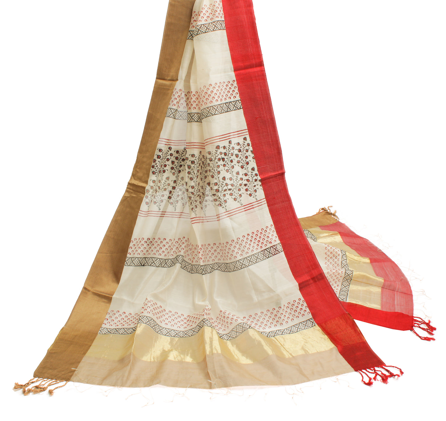 Sushila Vintage Cream Indian Dupatta Pure Cotton Printed Long Stole Scarves