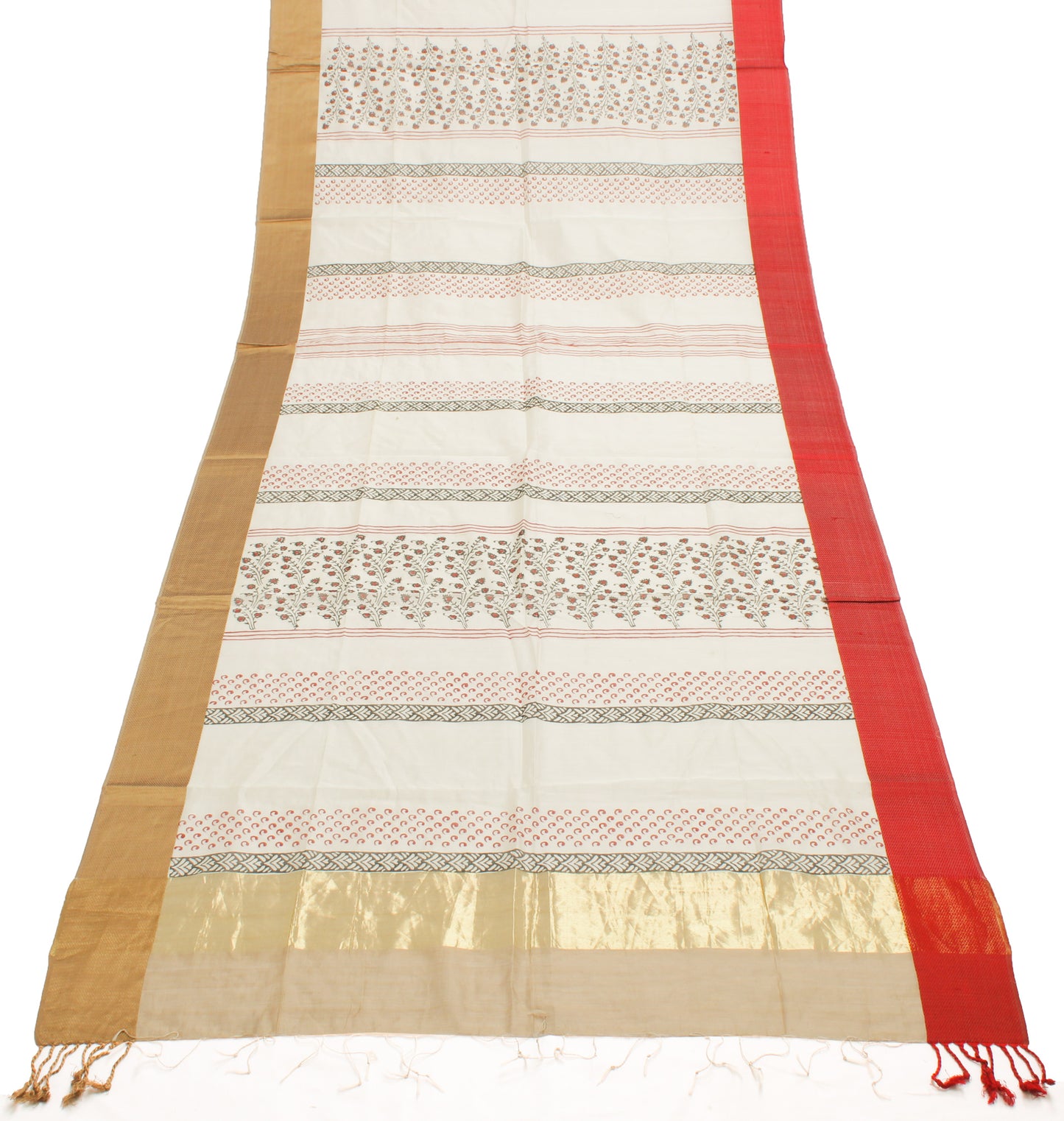 Sushila Vintage Cream Indian Dupatta Pure Cotton Printed Long Stole Scarves