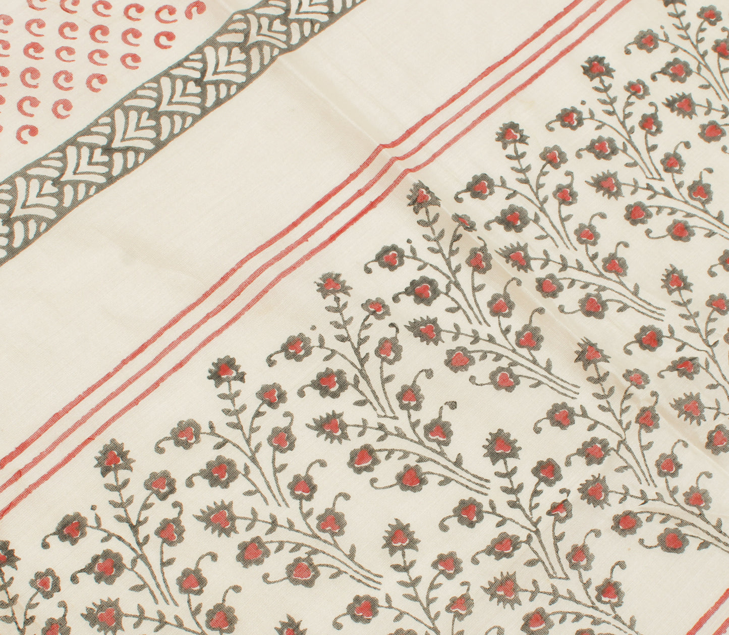 Sushila Vintage Cream Indian Dupatta Pure Cotton Printed Long Stole Scarves