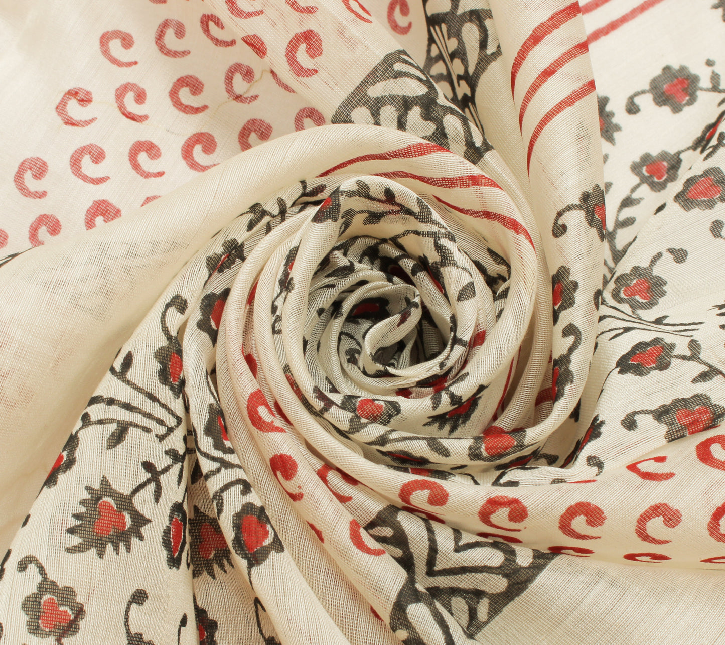 Sushila Vintage Cream Indian Dupatta Pure Cotton Printed Long Stole Scarves