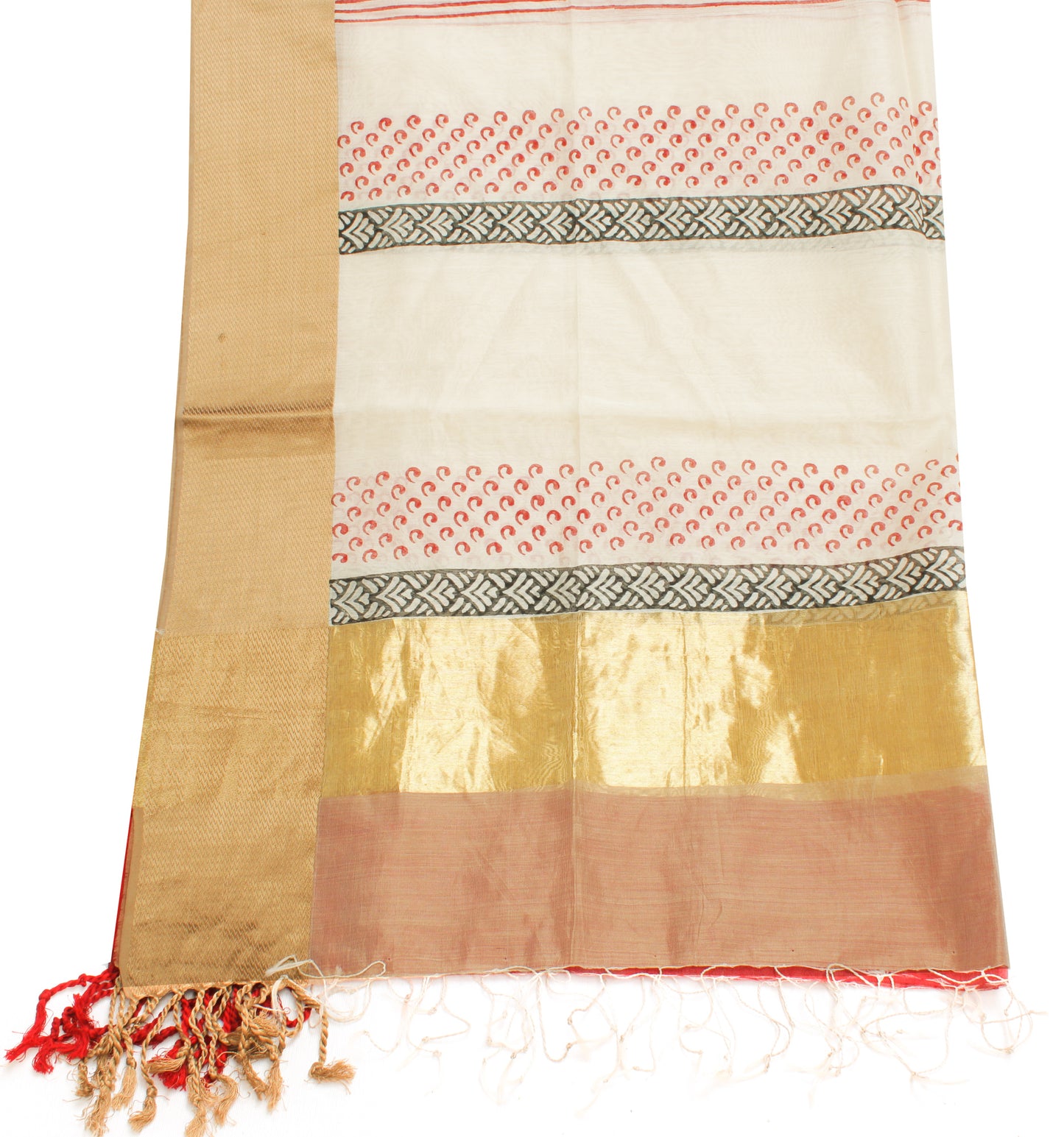 Sushila Vintage Cream Indian Dupatta Pure Cotton Printed Long Stole Scarves