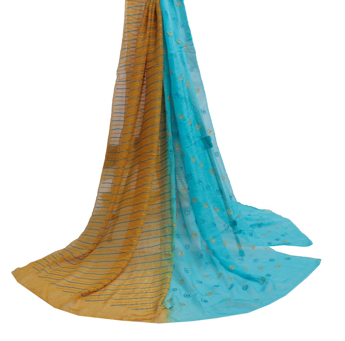 Sushila Vintage Indian Dupatta Pure Georgette Sequins Embroidered Long Stole