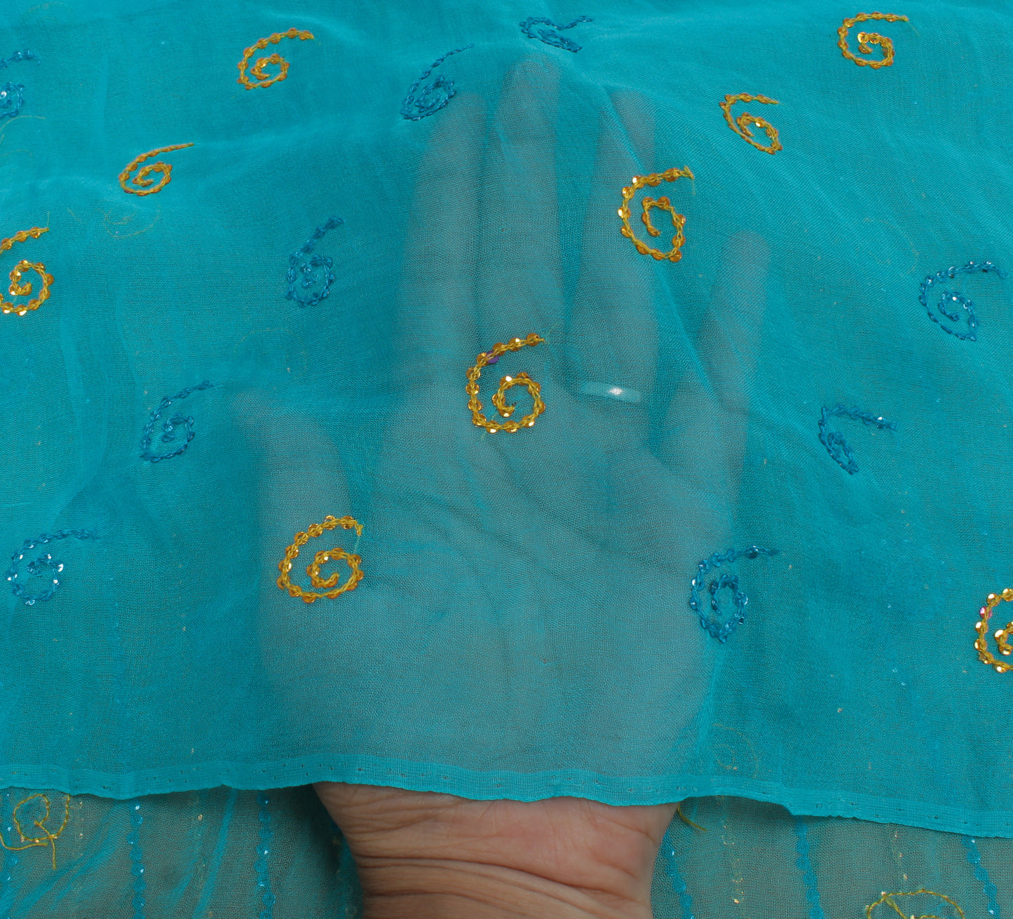 Sushila Vintage Indian Dupatta Pure Georgette Sequins Embroidered Long Stole