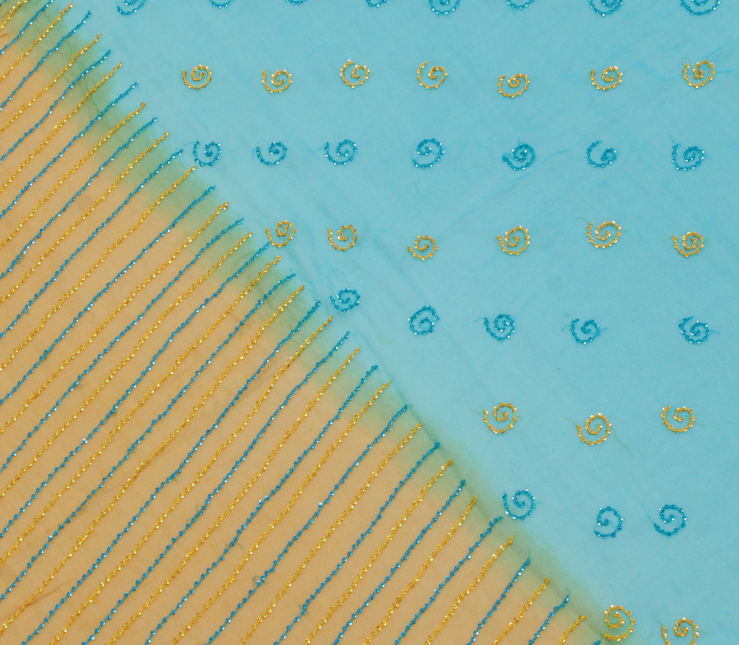 Sushila Vintage Indian Dupatta Pure Georgette Sequins Embroidered Long Stole