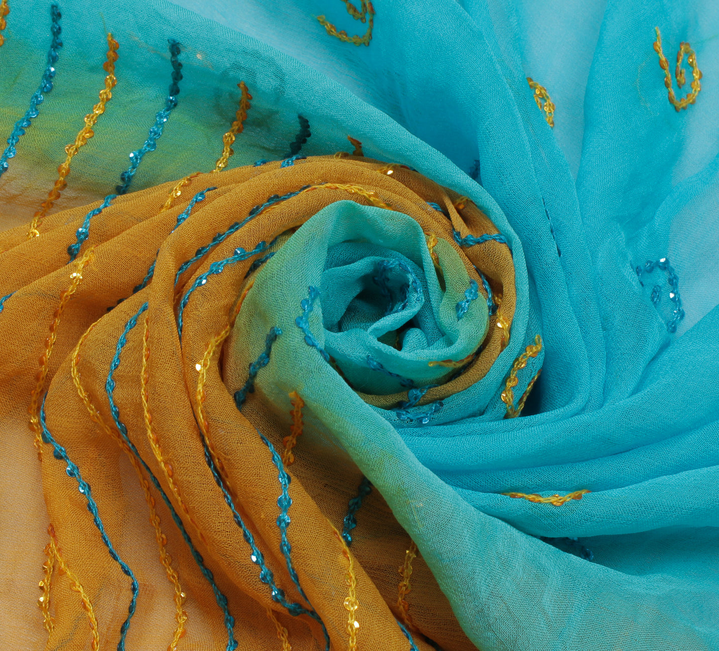 Sushila Vintage Indian Dupatta Pure Georgette Sequins Embroidered Long Stole