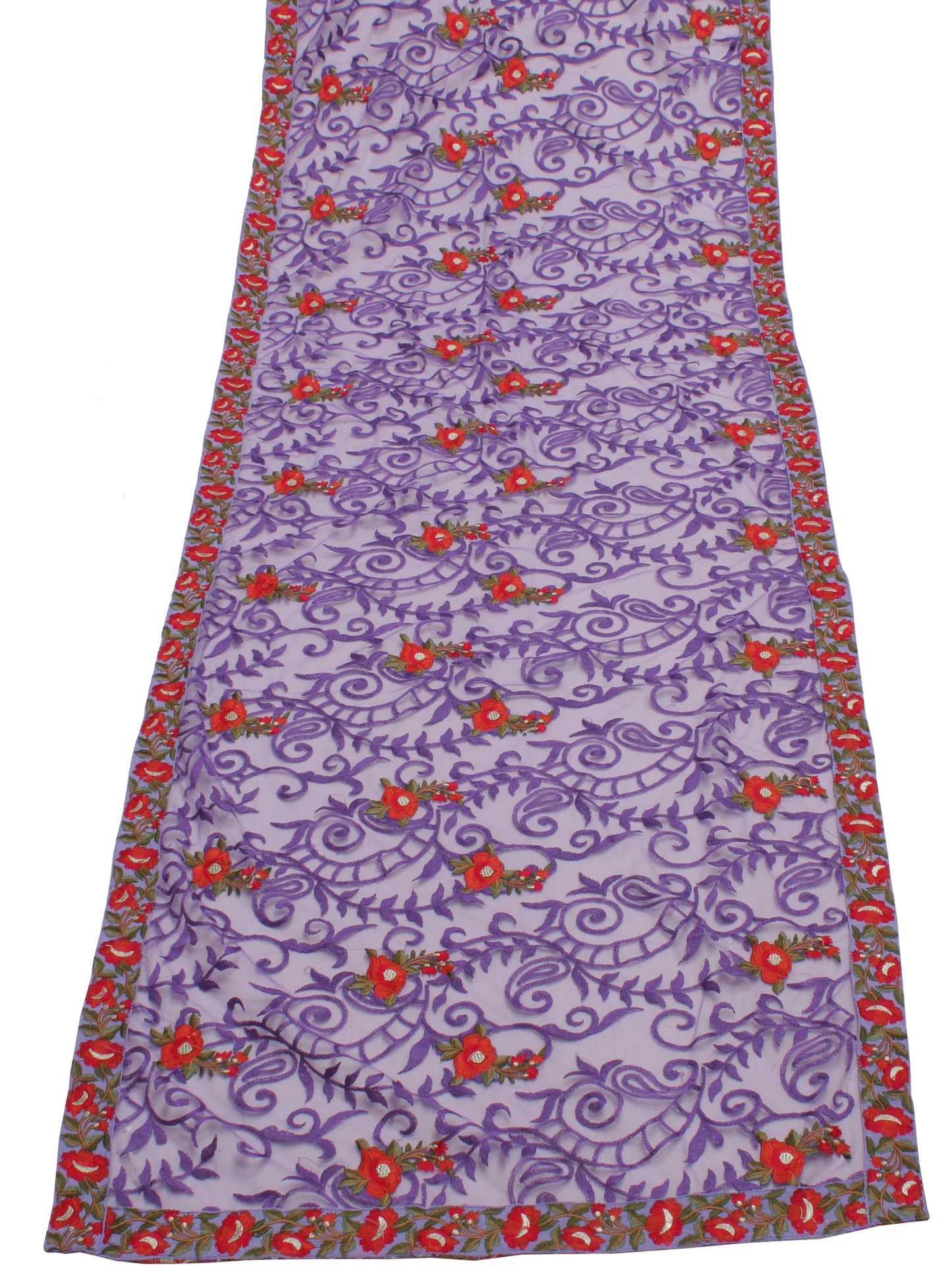 Sushila Vintage Purple Indian Dupatta Net Mesh Hand Embroidered Long Stole Veil